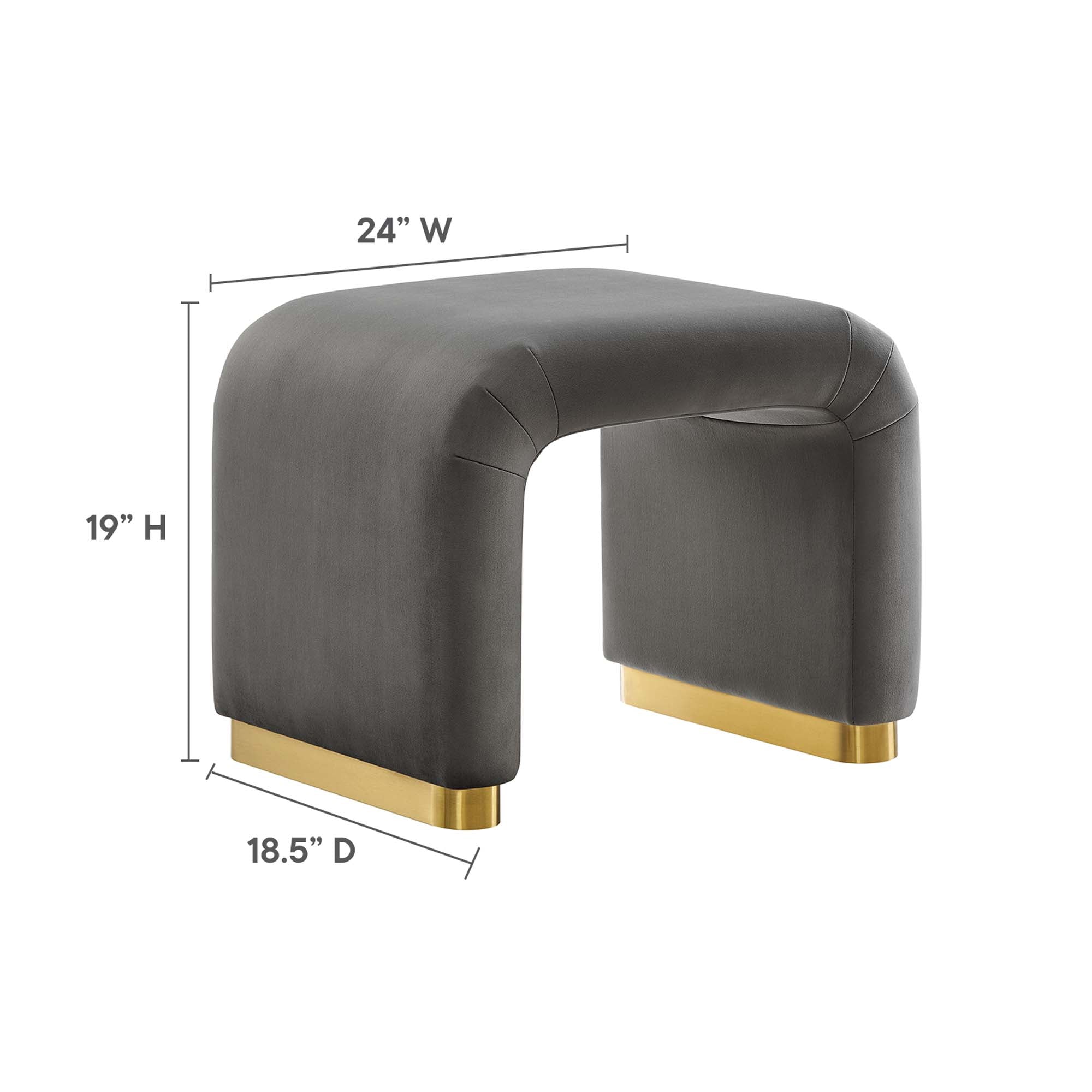 Koda Performance Velvet Waterfall Stool, Brass Storm Gray