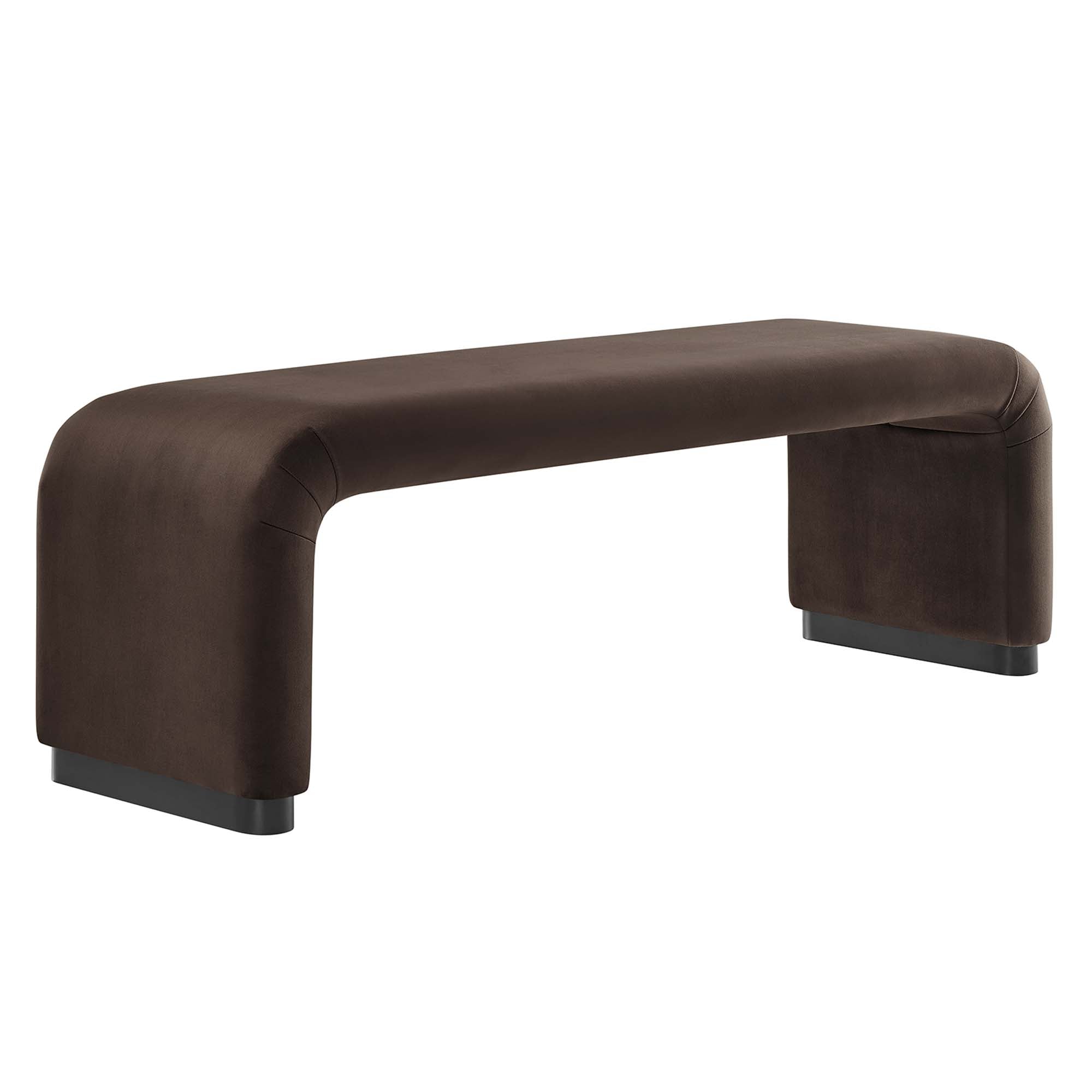 Koda Performance Velvet Waterfall Long Bench, Black Chocolate Brown