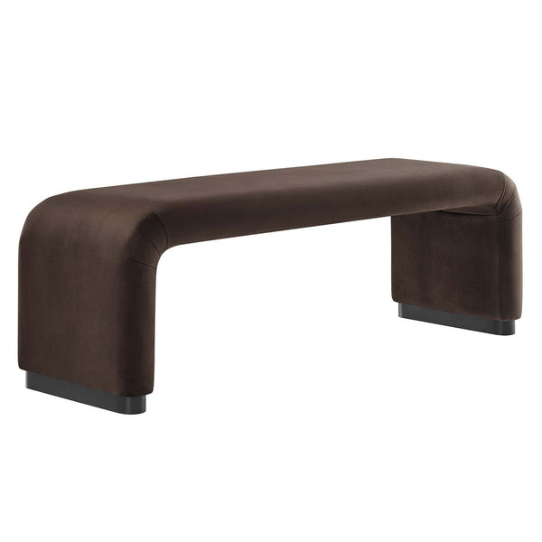 Koda Performance Velvet Waterfall Long Bench, Black Chocolate Brown