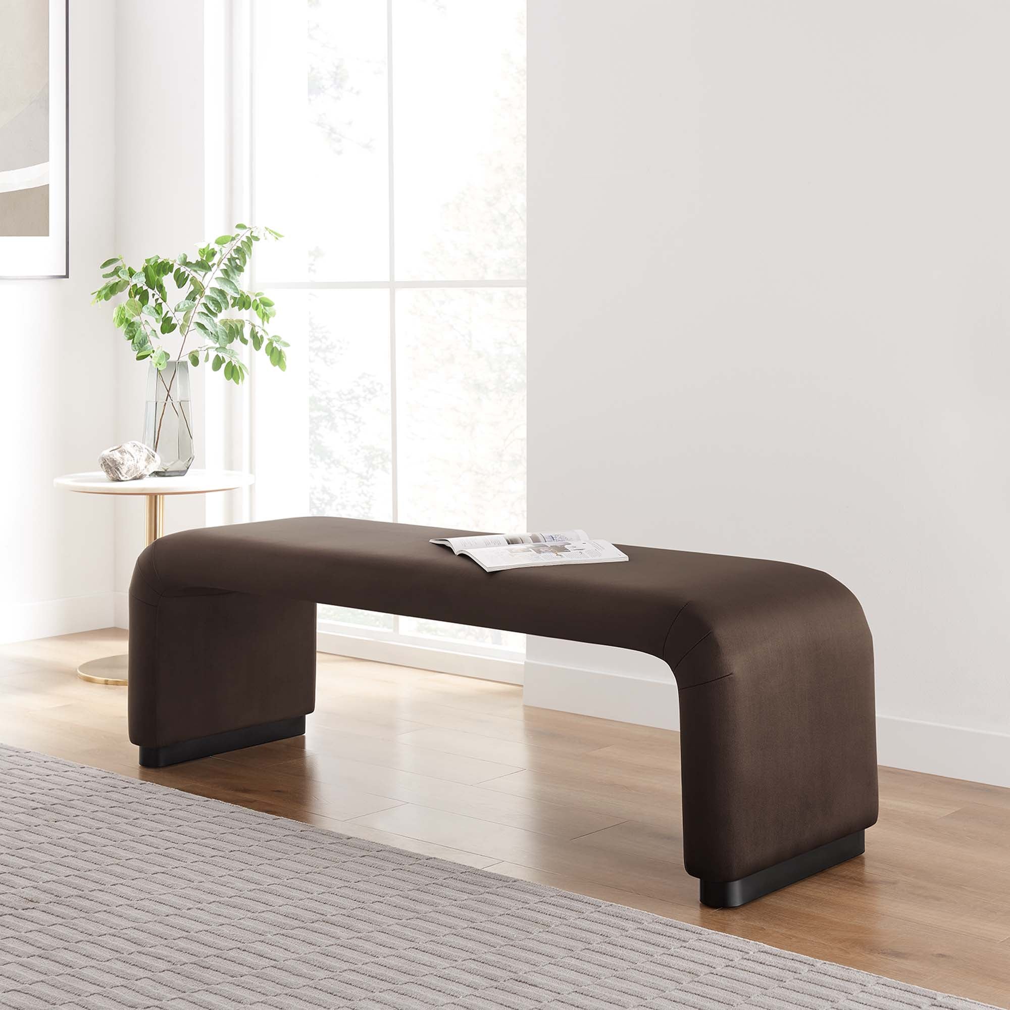 Koda Performance Velvet Waterfall Long Bench, Black Chocolate Brown