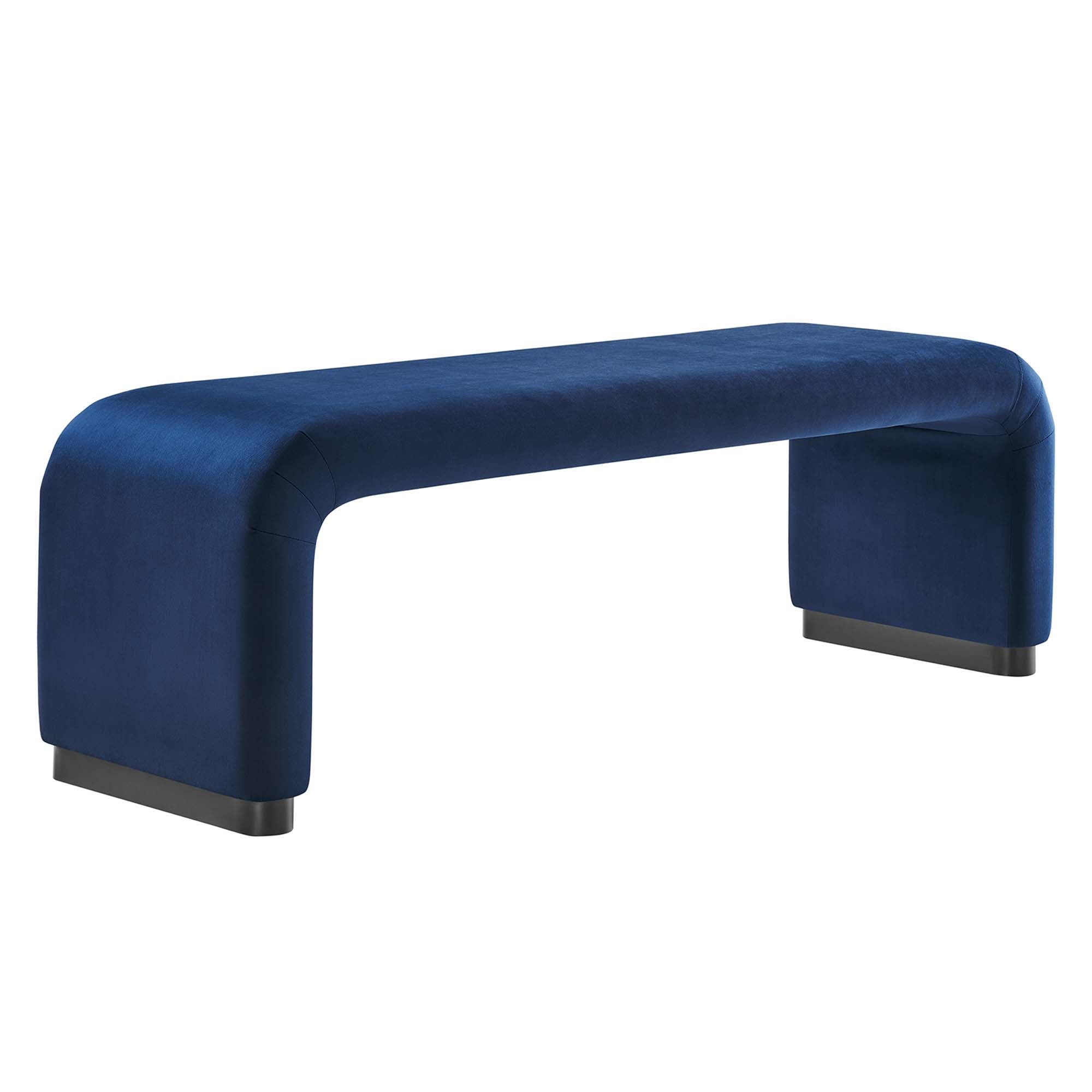 Koda Performance Velvet Waterfall Long Bench, Black Midnight Blue