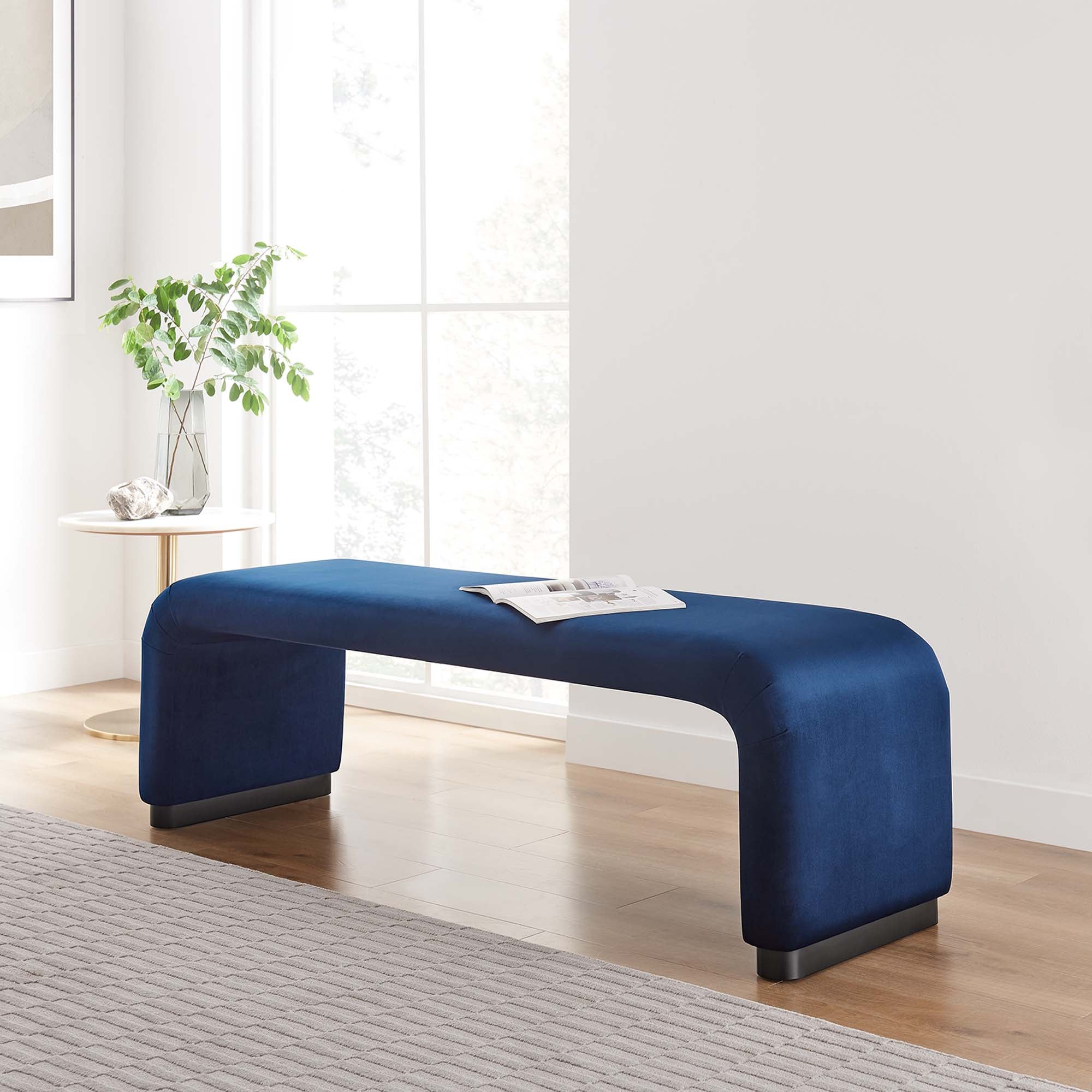 Koda Performance Velvet Waterfall Long Bench, Black Midnight Blue