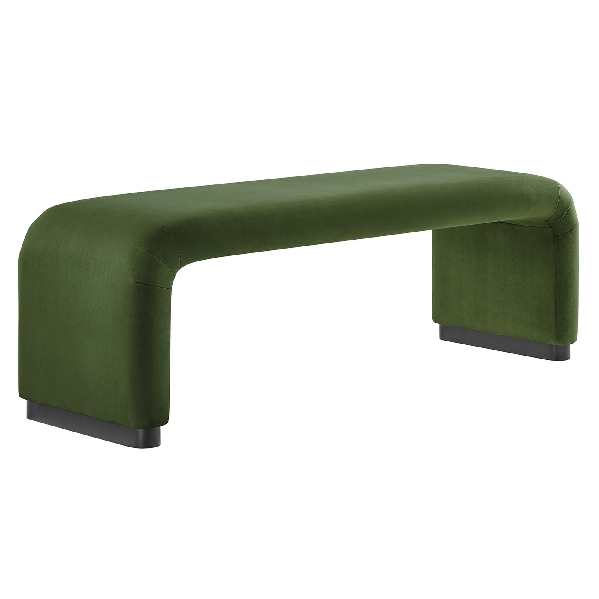 Koda Performance Velvet Waterfall Long Bench, Black Moss Green