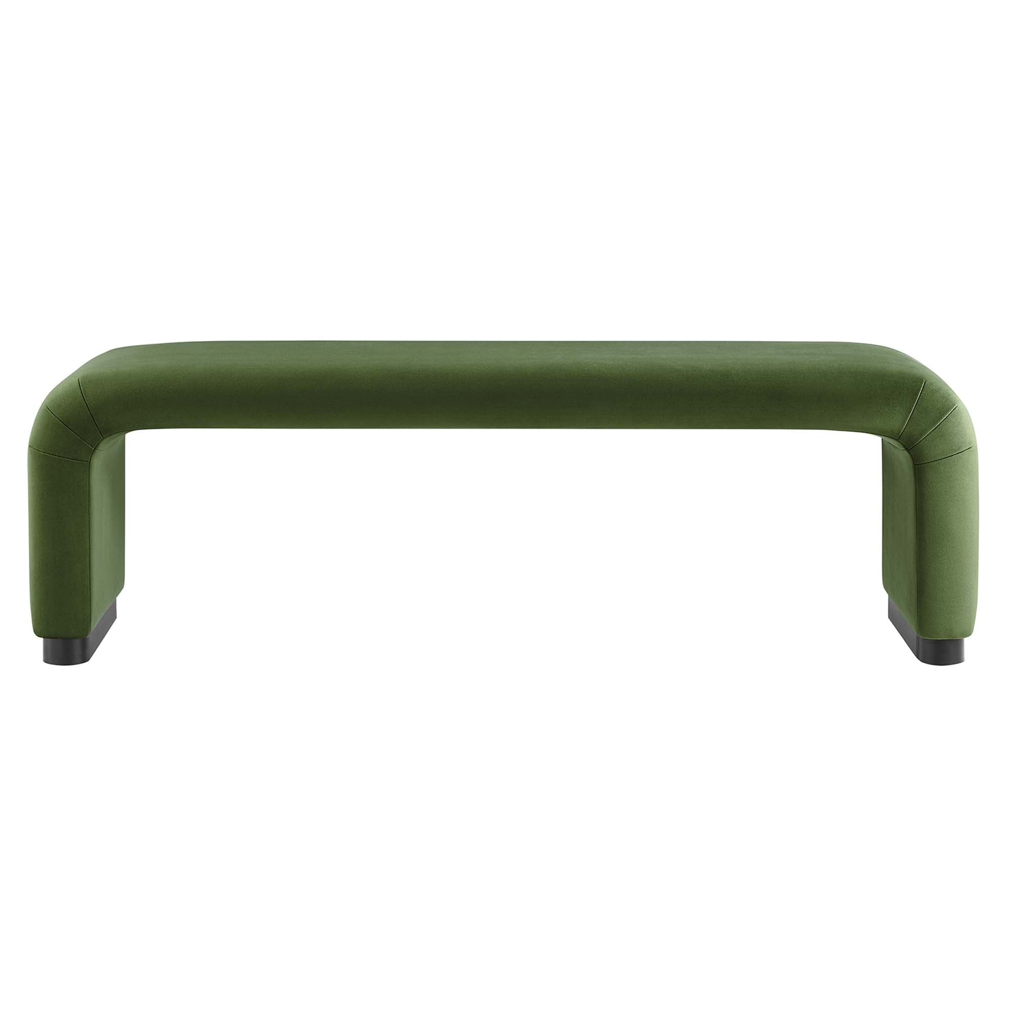 Koda Performance Velvet Waterfall Long Bench, Black Moss Green