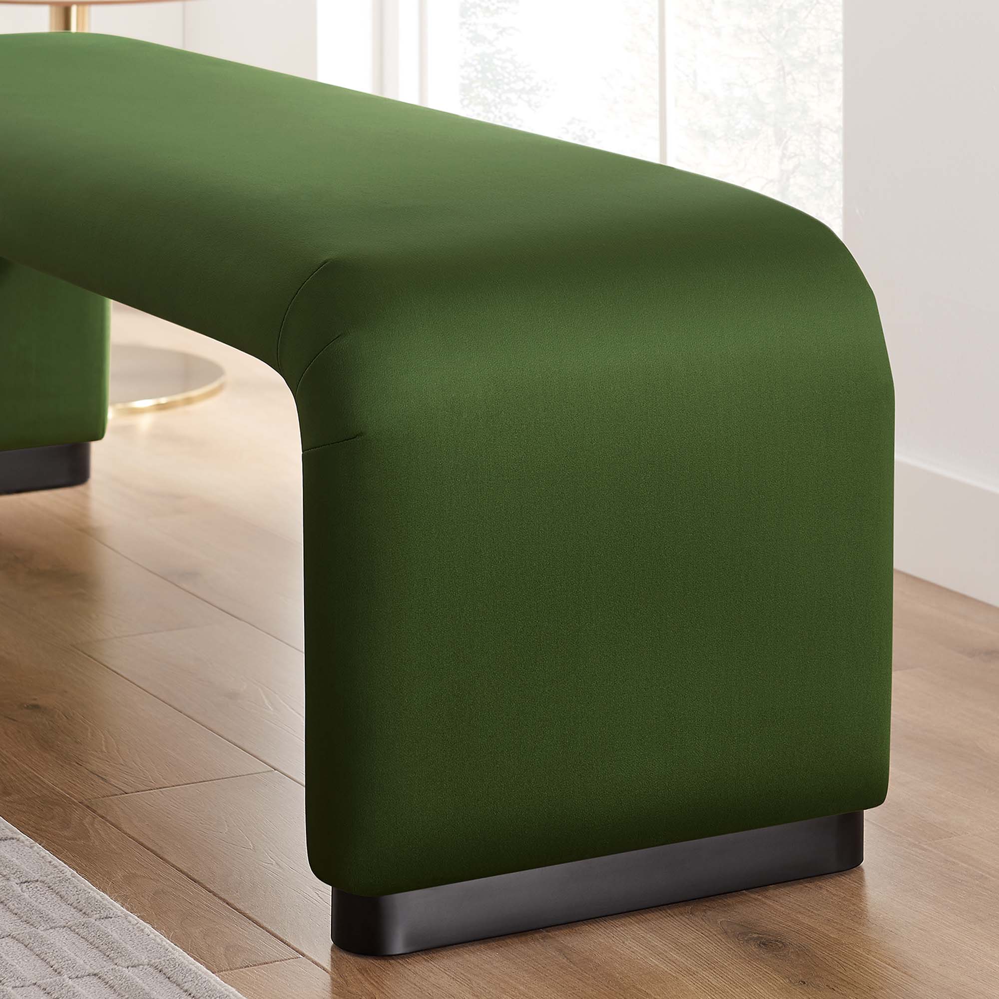 Koda Performance Velvet Waterfall Long Bench, Black Moss Green