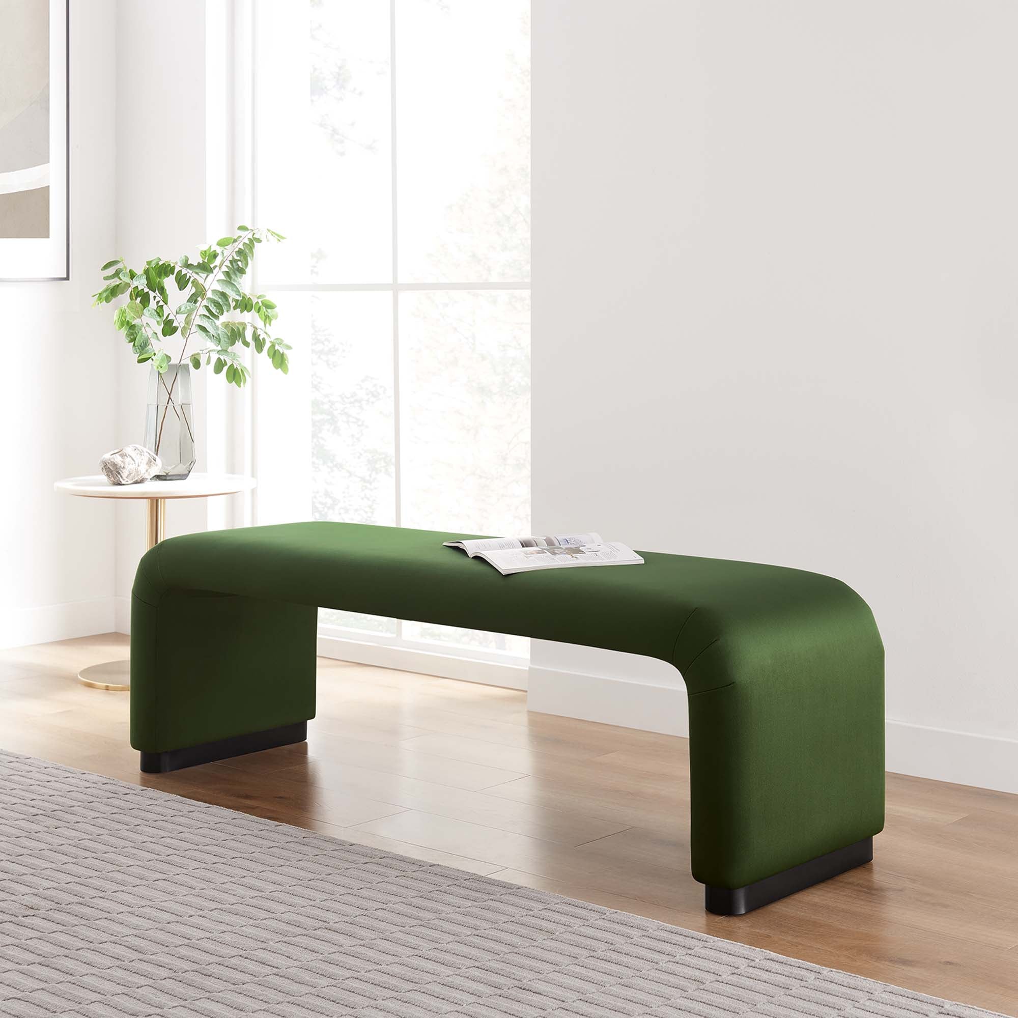 Koda Performance Velvet Waterfall Long Bench, Black Moss Green
