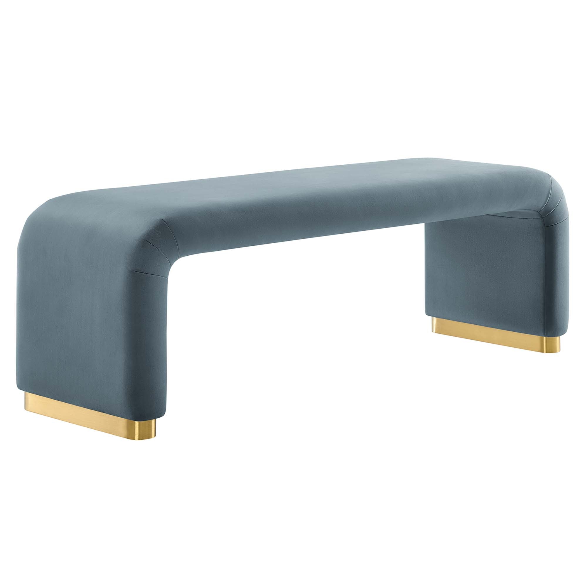 Koda Performance Velvet Waterfall Long Bench, Brass Cadet Blue