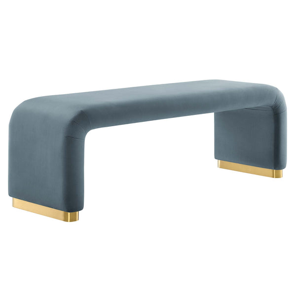 Koda Performance Velvet Waterfall Long Bench, Brass Cadet Blue