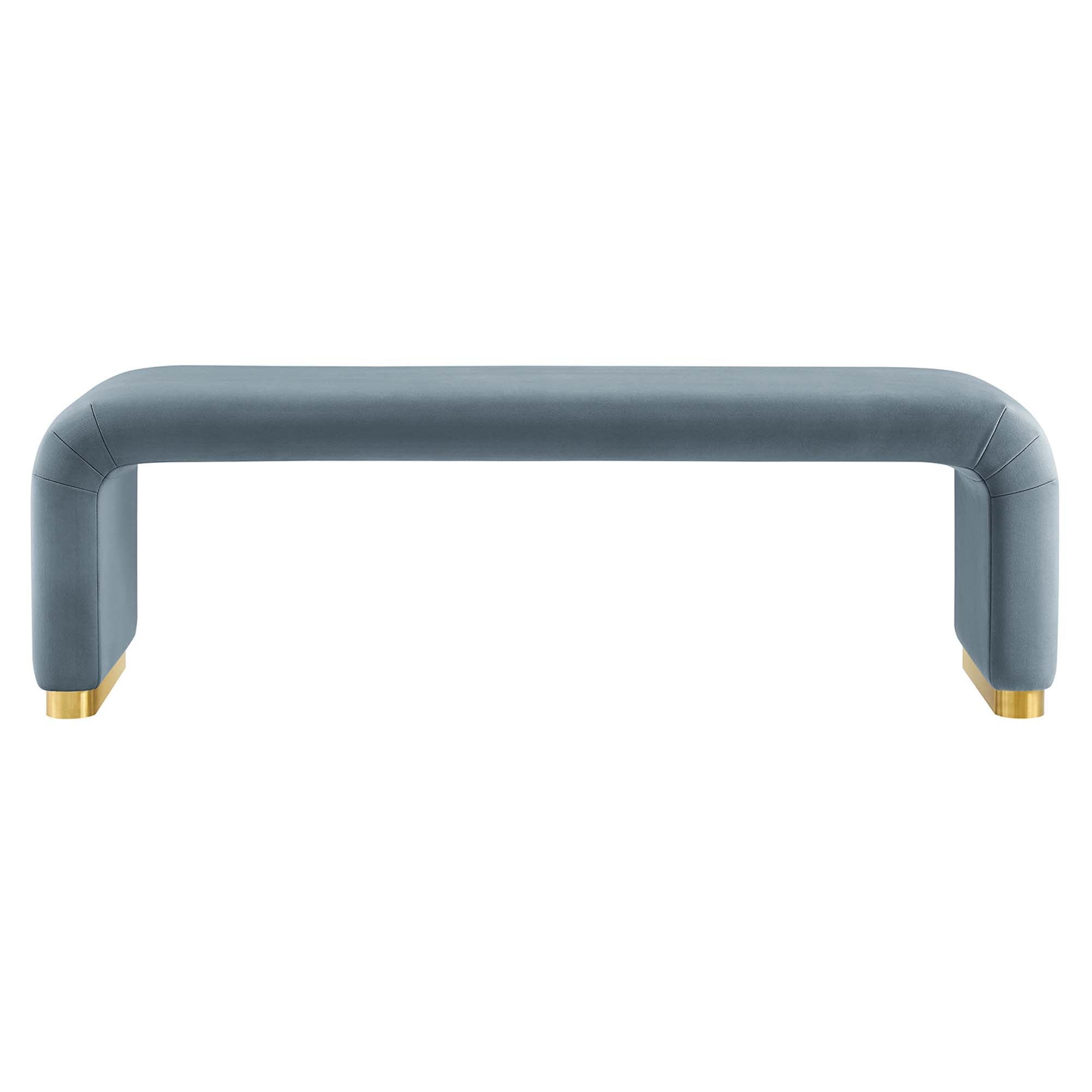 Koda Performance Velvet Waterfall Long Bench, Brass Cadet Blue