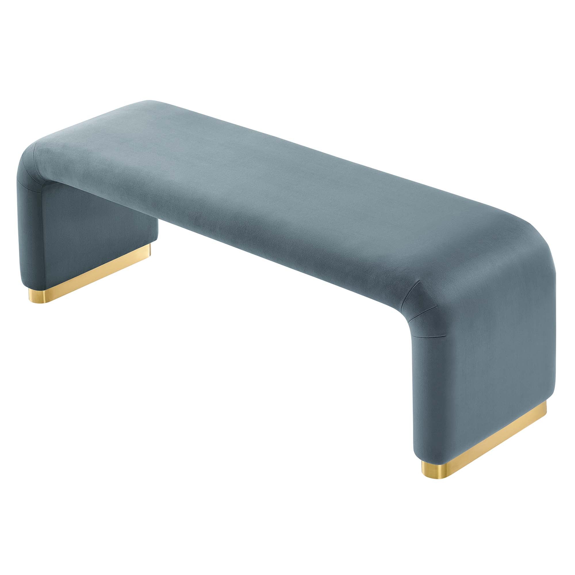 Koda Performance Velvet Waterfall Long Bench, Brass Cadet Blue