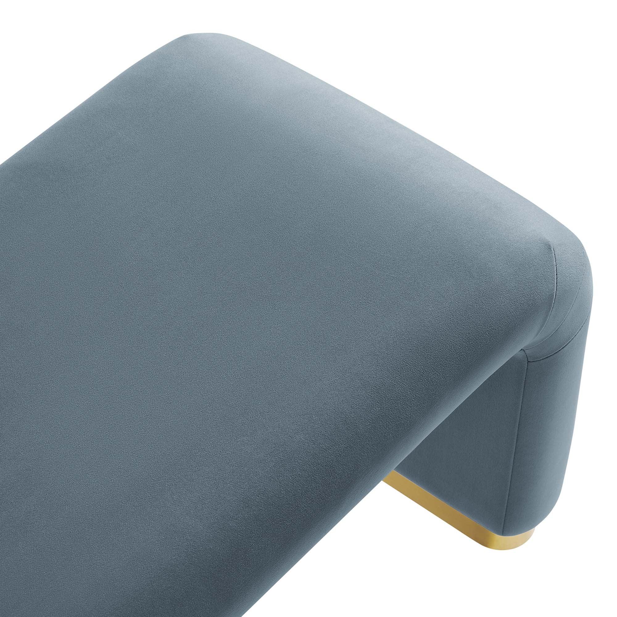 Koda Performance Velvet Waterfall Long Bench, Brass Cadet Blue