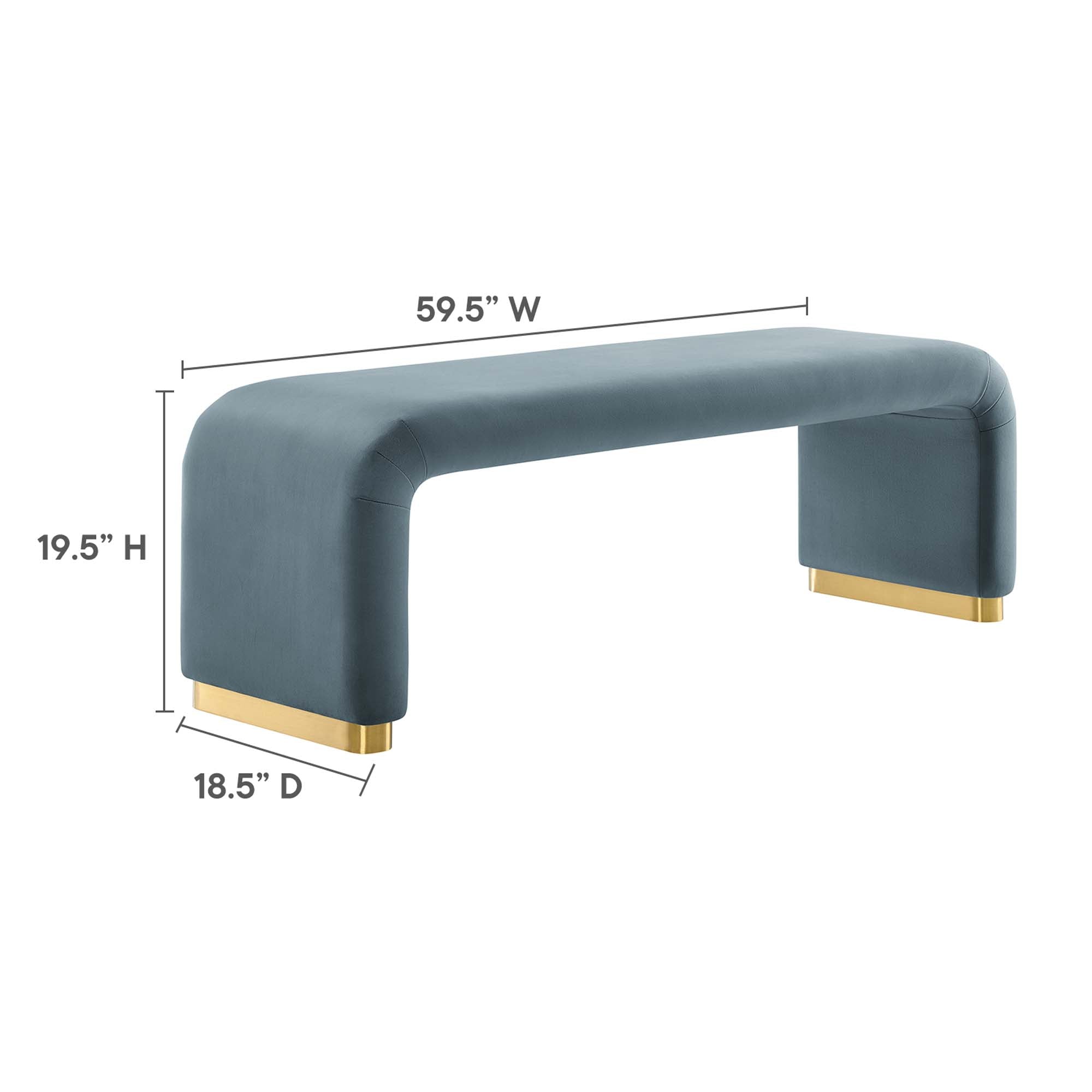 Koda Performance Velvet Waterfall Long Bench, Brass Cadet Blue