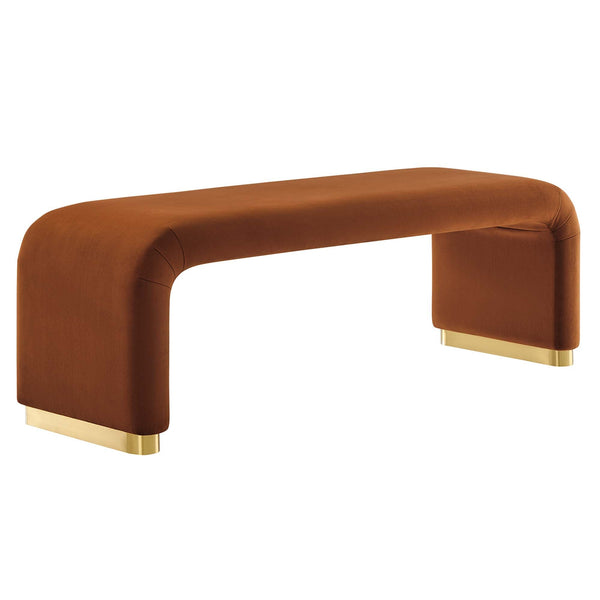 Koda Performance Velvet Waterfall Long Bench, Brass Rust