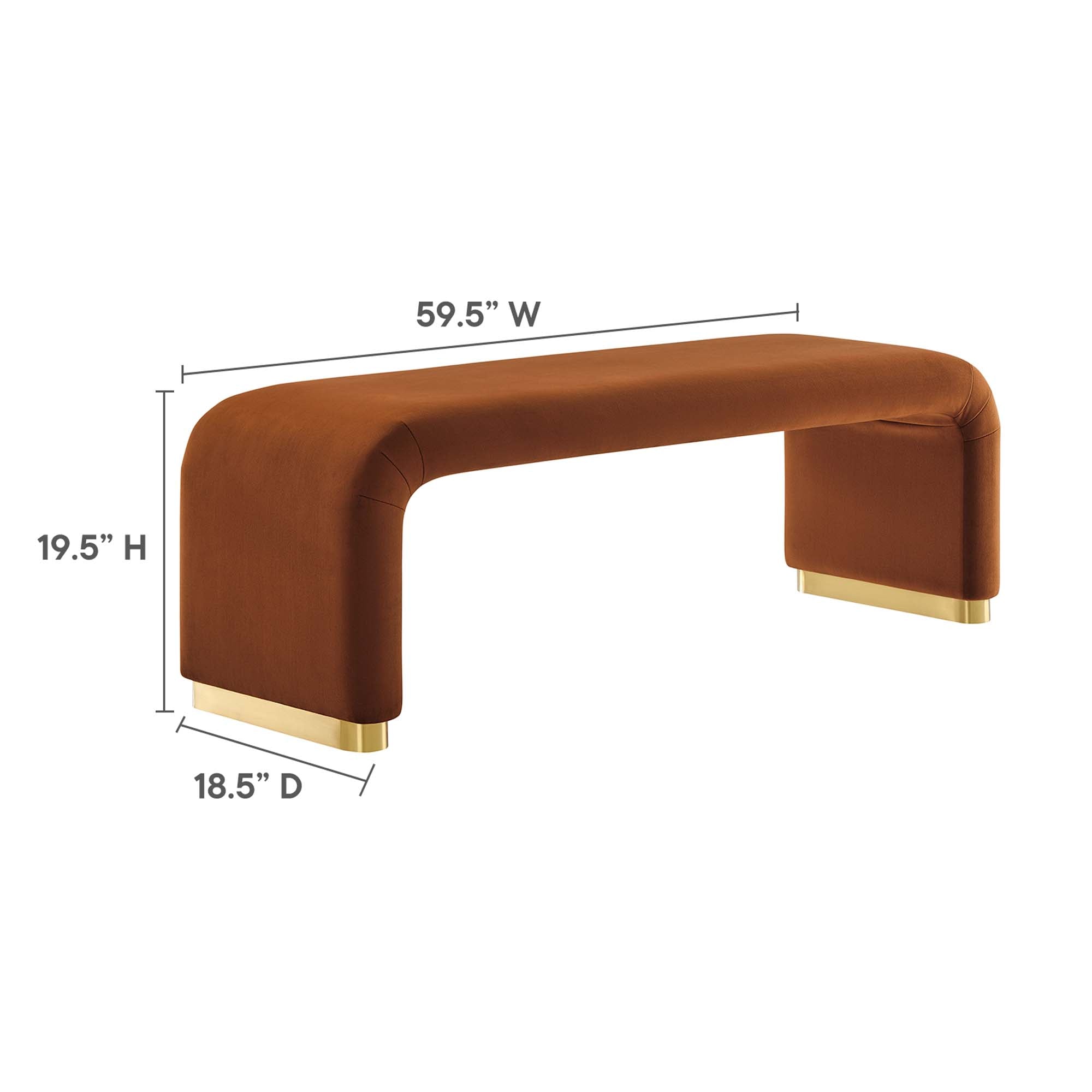 Koda Performance Velvet Waterfall Long Bench, Brass Rust