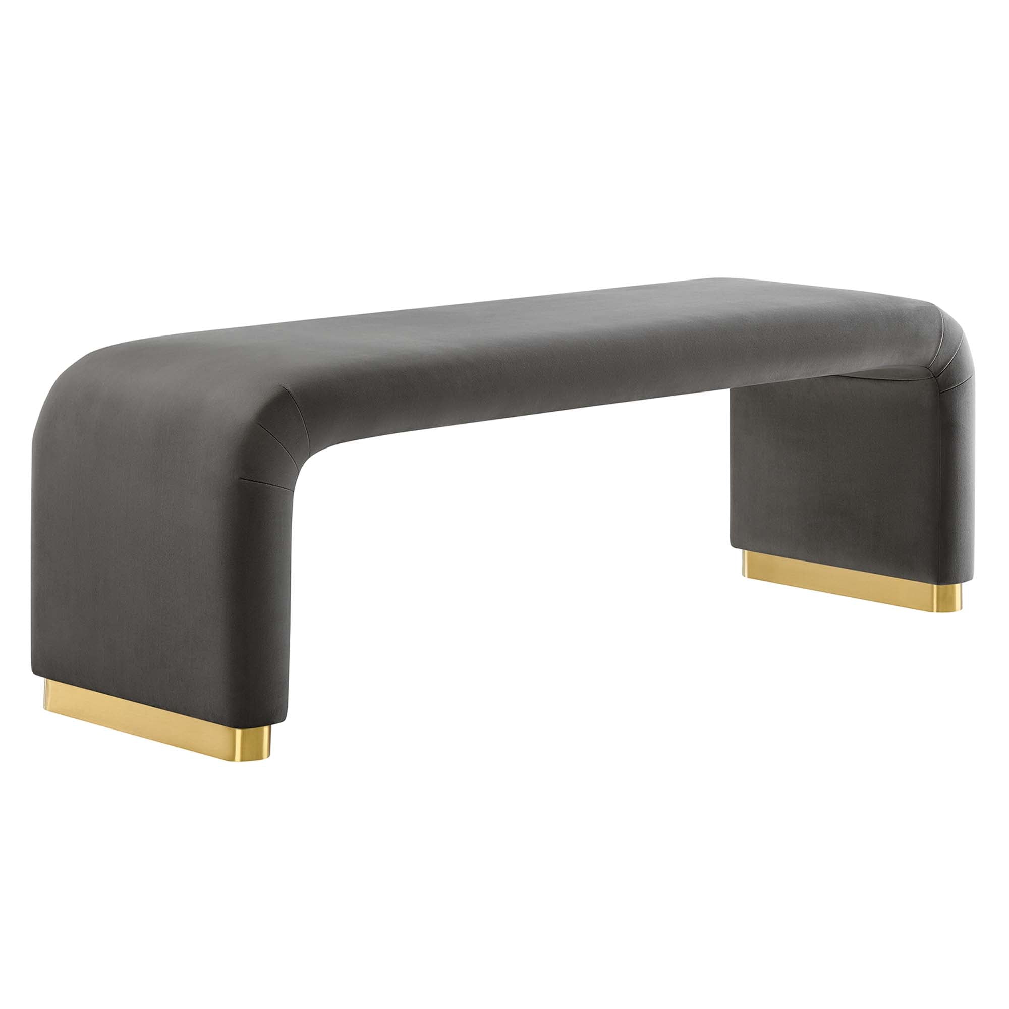 Koda Performance Velvet Waterfall Long Bench, Brass Storm Gray