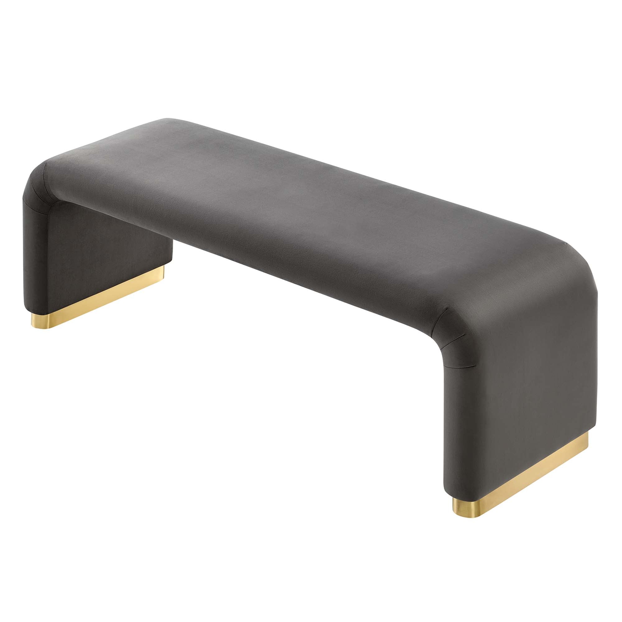 Koda Performance Velvet Waterfall Long Bench, Brass Storm Gray