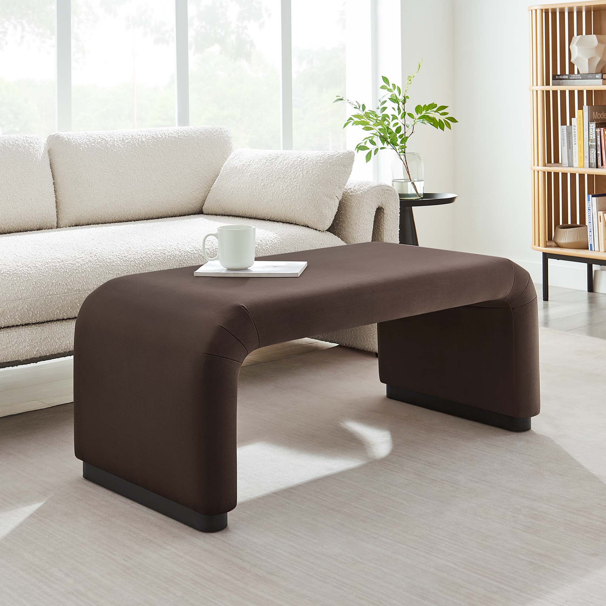 Koda Performance Velvet Waterfall Ottoman, Black Chocolate Brown