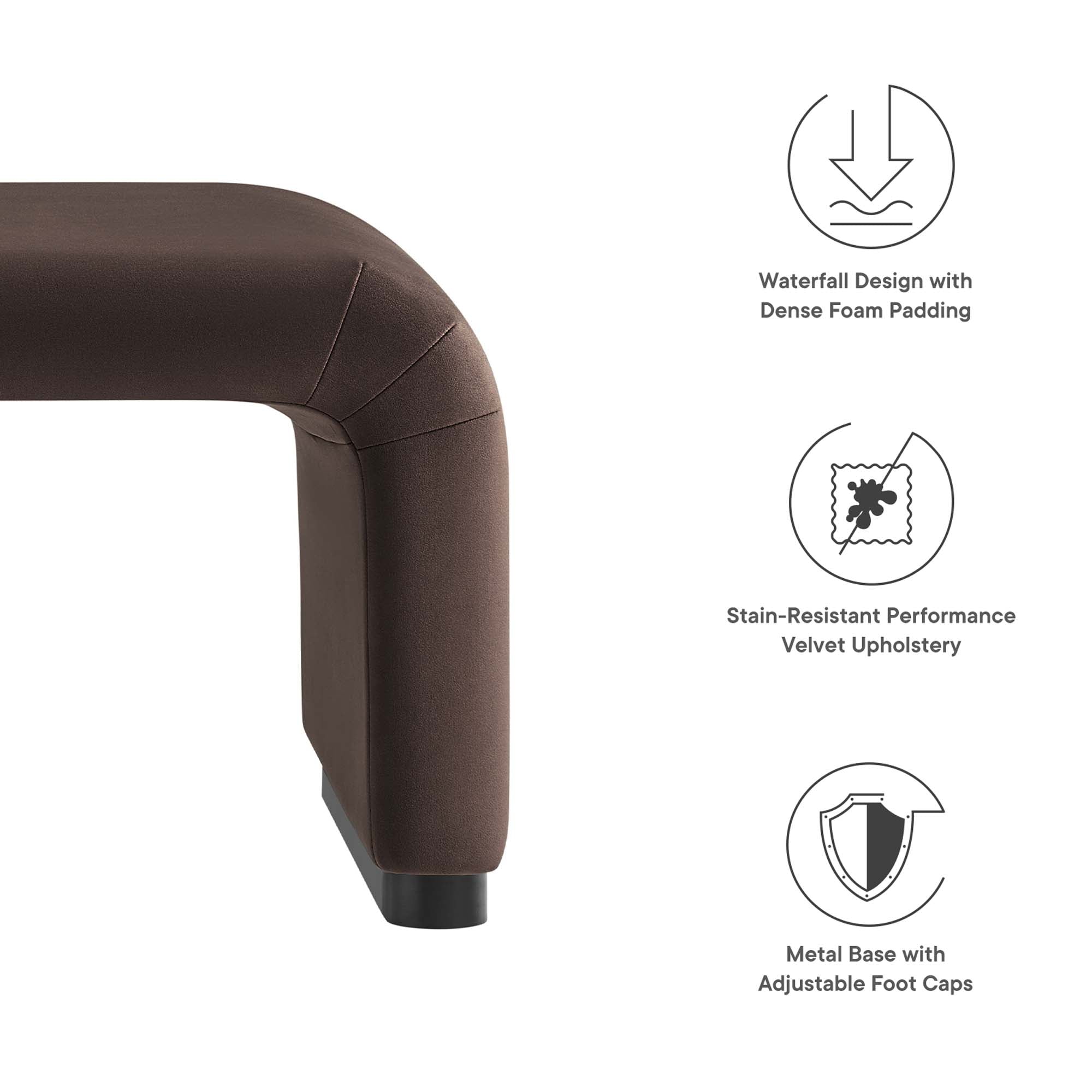 Koda Performance Velvet Waterfall Ottoman, Black Chocolate Brown