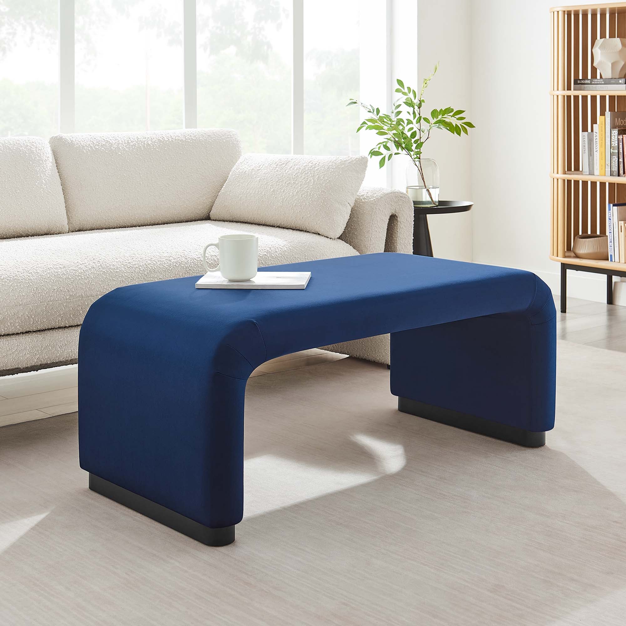 Koda Performance Velvet Waterfall Ottoman, Black Midnight Blue