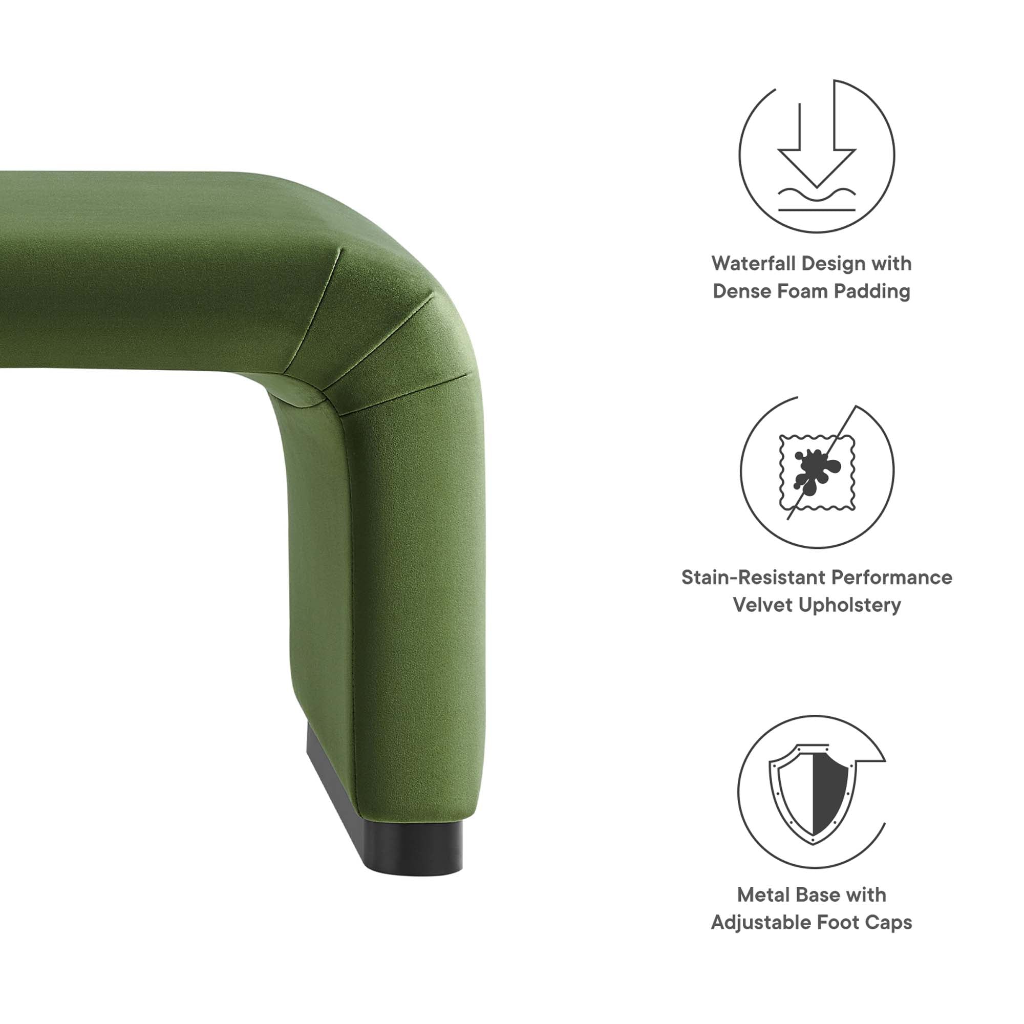 Koda Performance Velvet Waterfall Ottoman, Black Moss Green