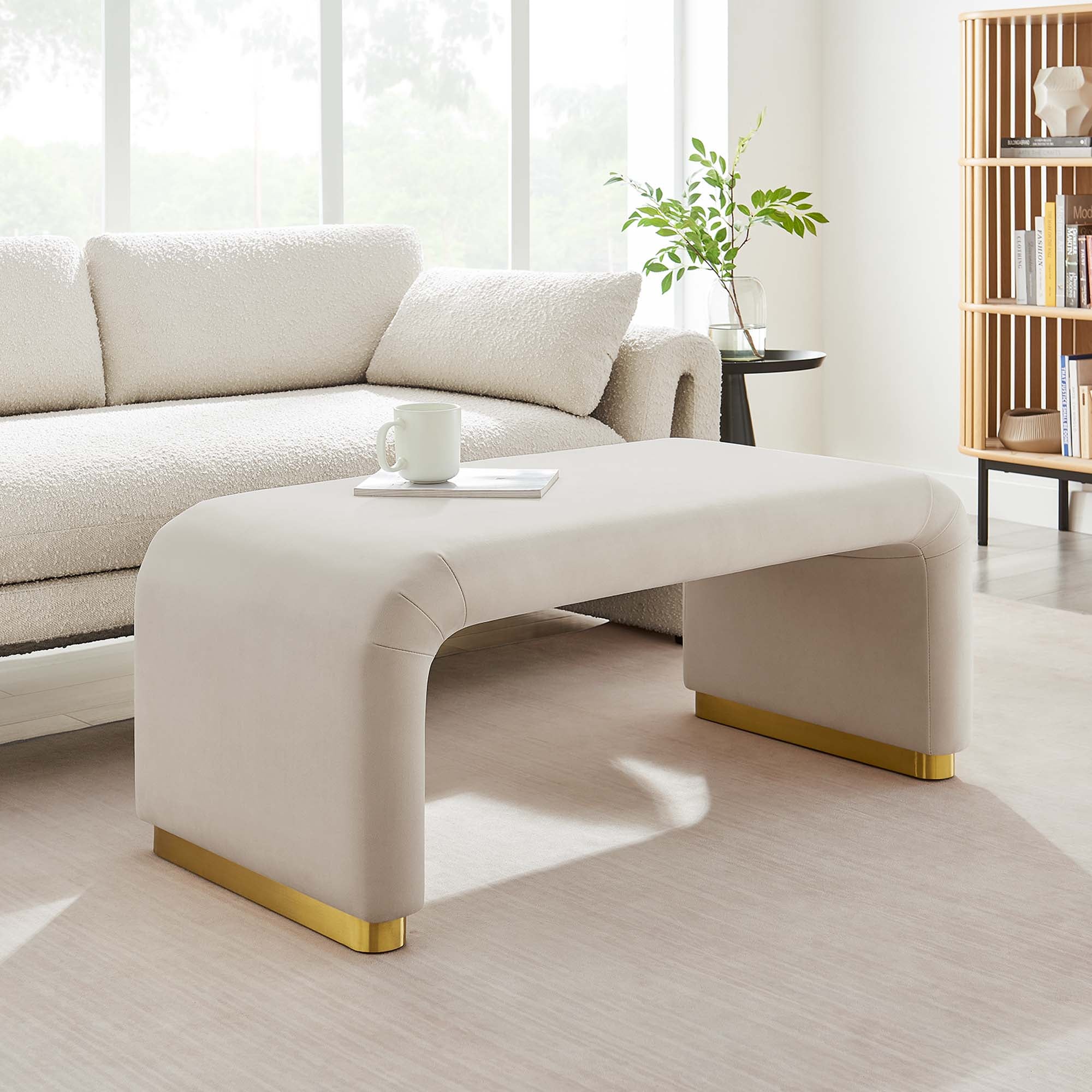 Koda Performance Velvet Waterfall Ottoman, Brass Almond