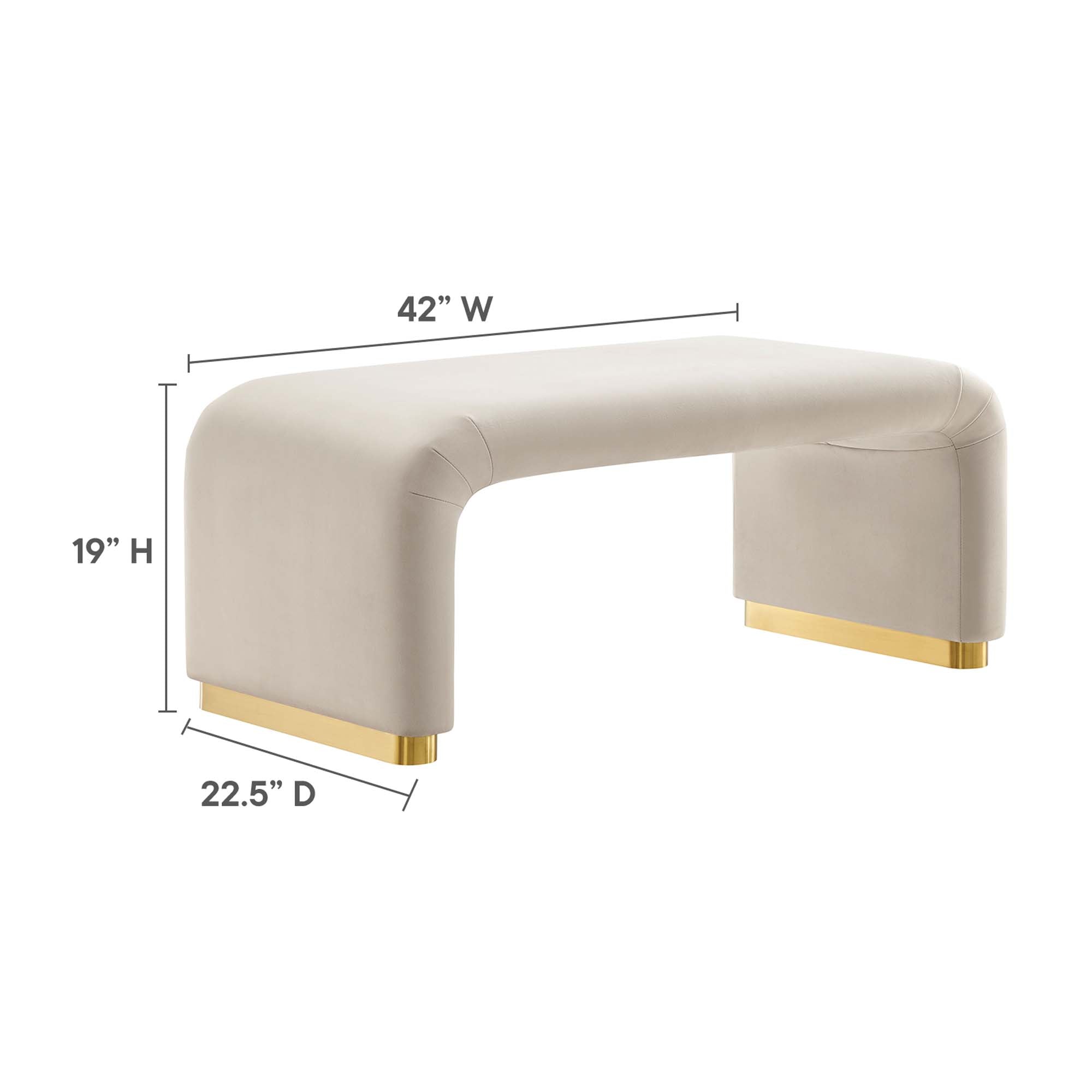 Koda Performance Velvet Waterfall Ottoman, Brass Almond