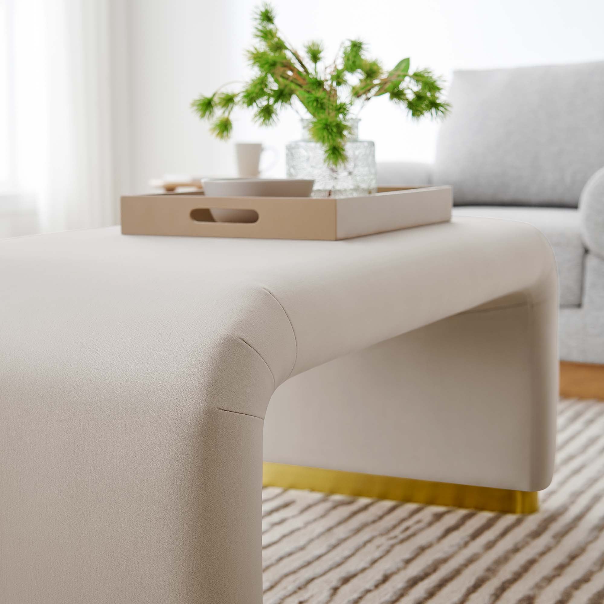 Koda Performance Velvet Waterfall Ottoman, Brass Almond