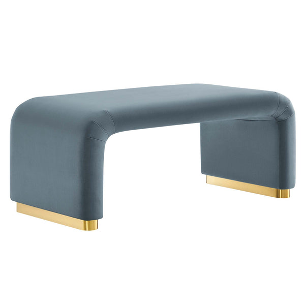 Koda Performance Velvet Waterfall Ottoman, Brass Cadet Blue
