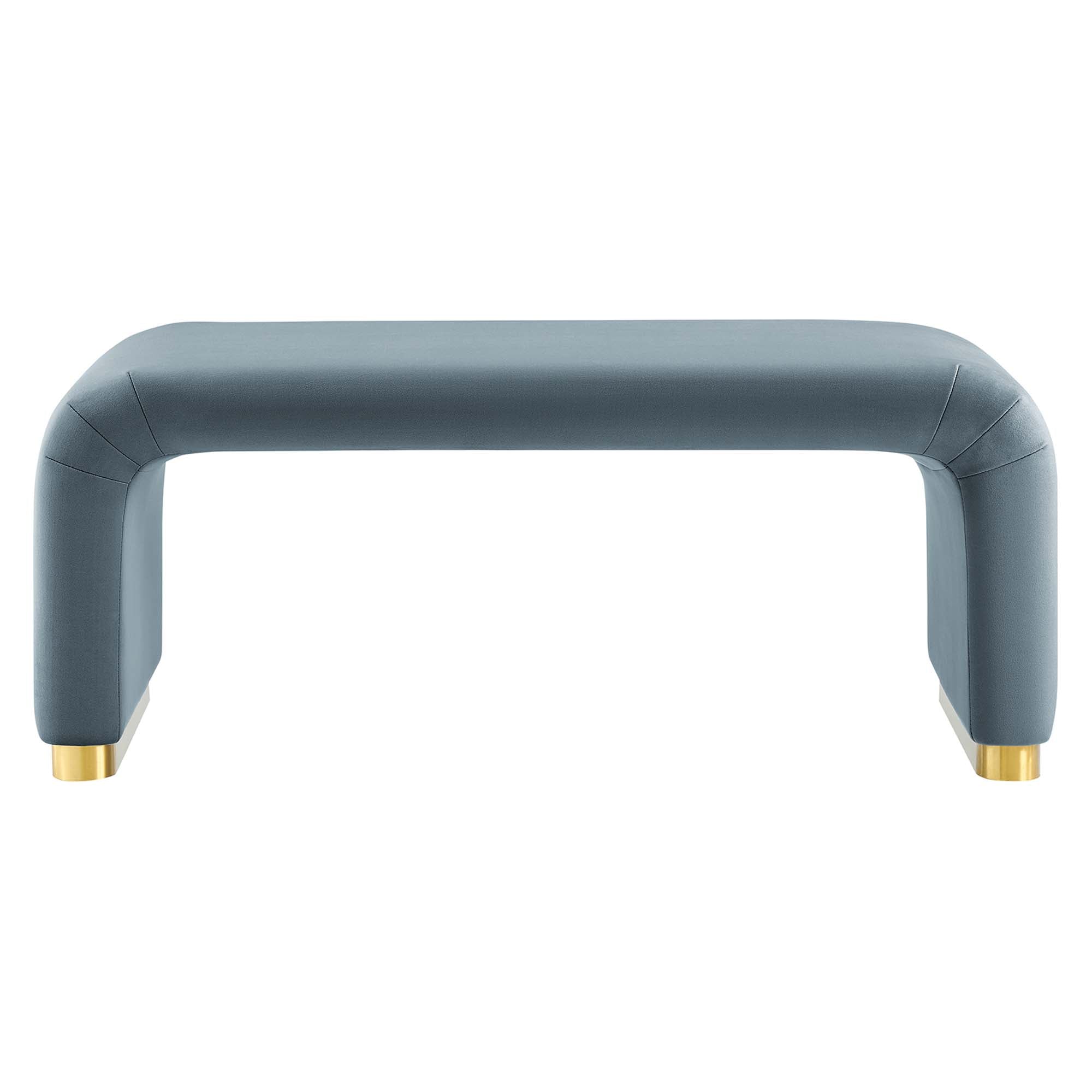 Koda Performance Velvet Waterfall Ottoman, Brass Cadet Blue