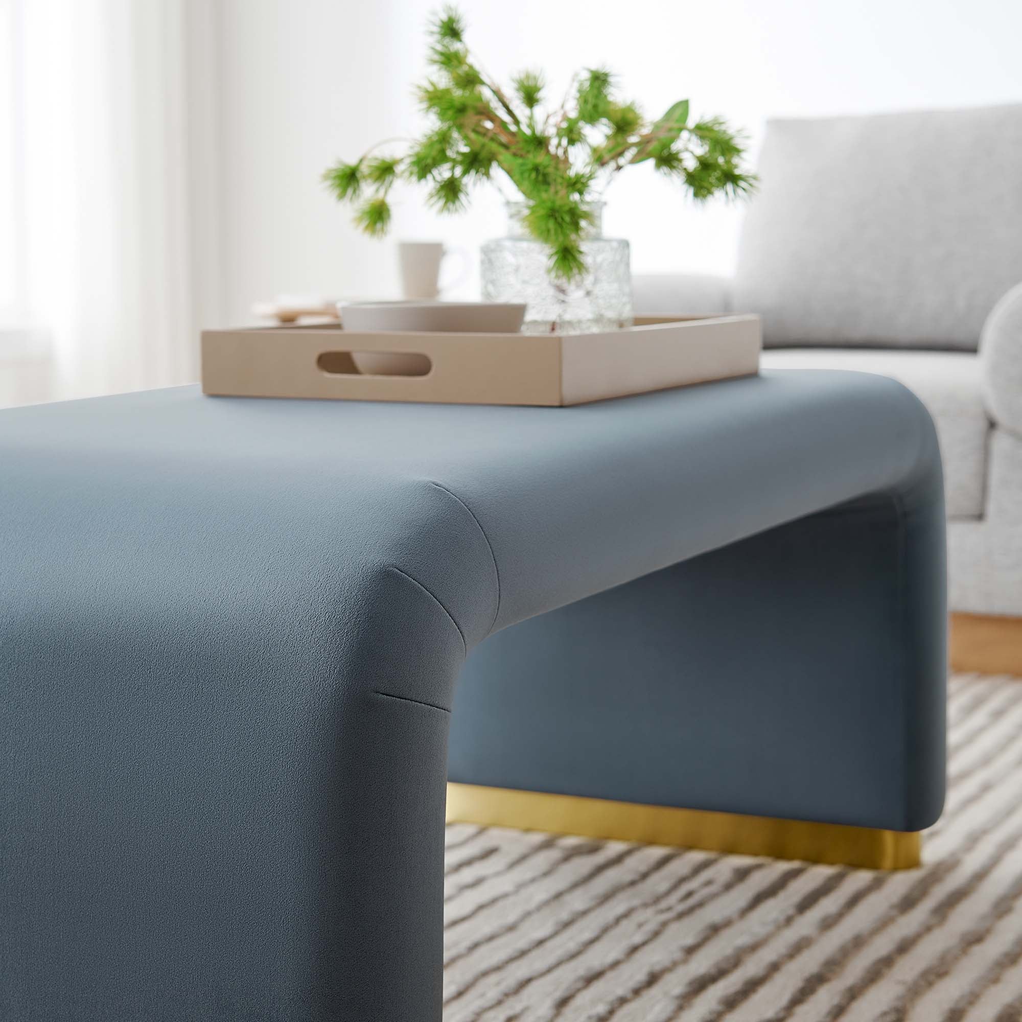 Koda Performance Velvet Waterfall Ottoman, Brass Cadet Blue
