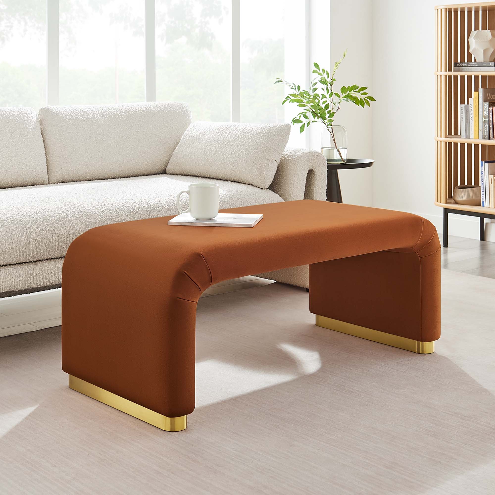 Koda Performance Velvet Waterfall Ottoman, Brass Rust