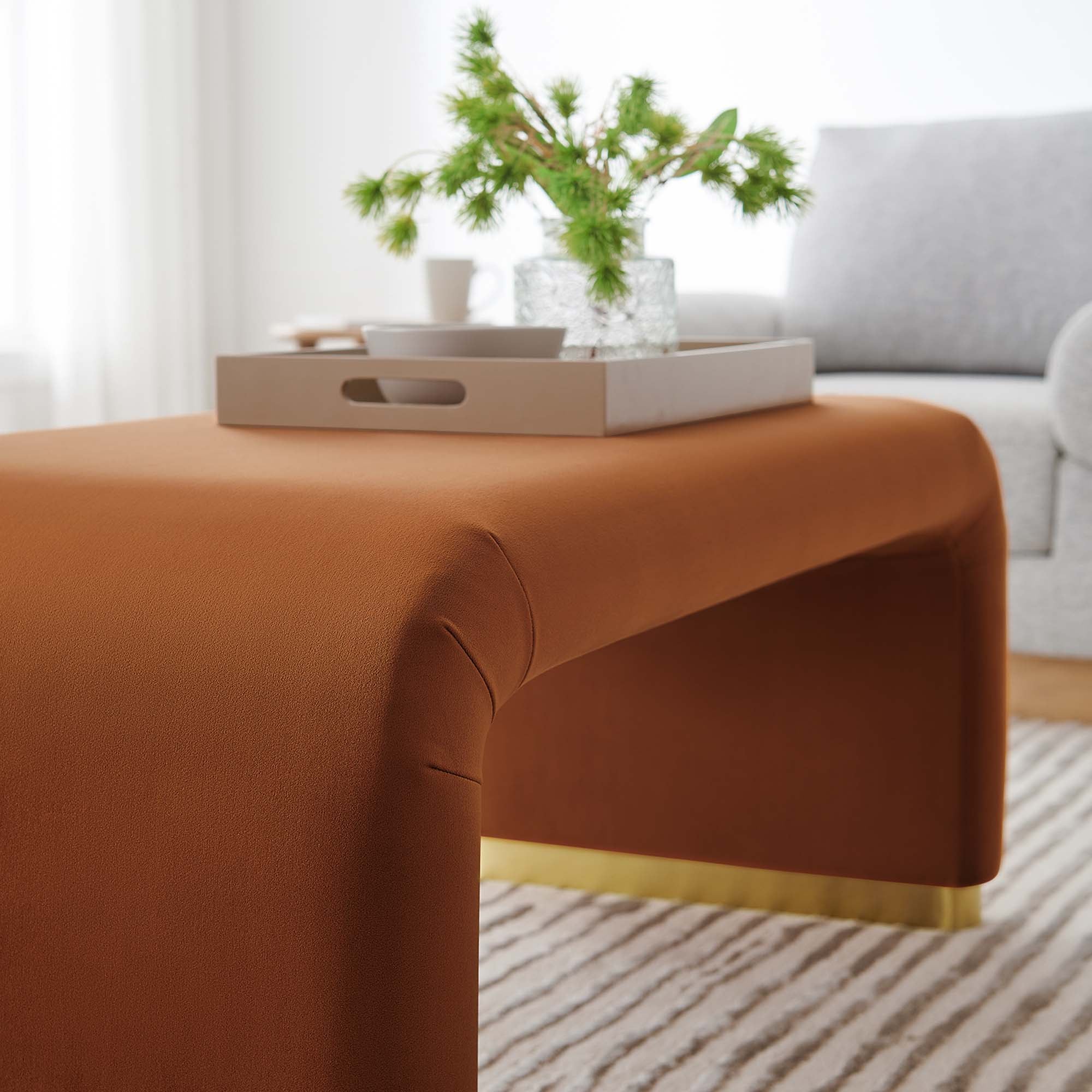 Koda Performance Velvet Waterfall Ottoman, Brass Rust
