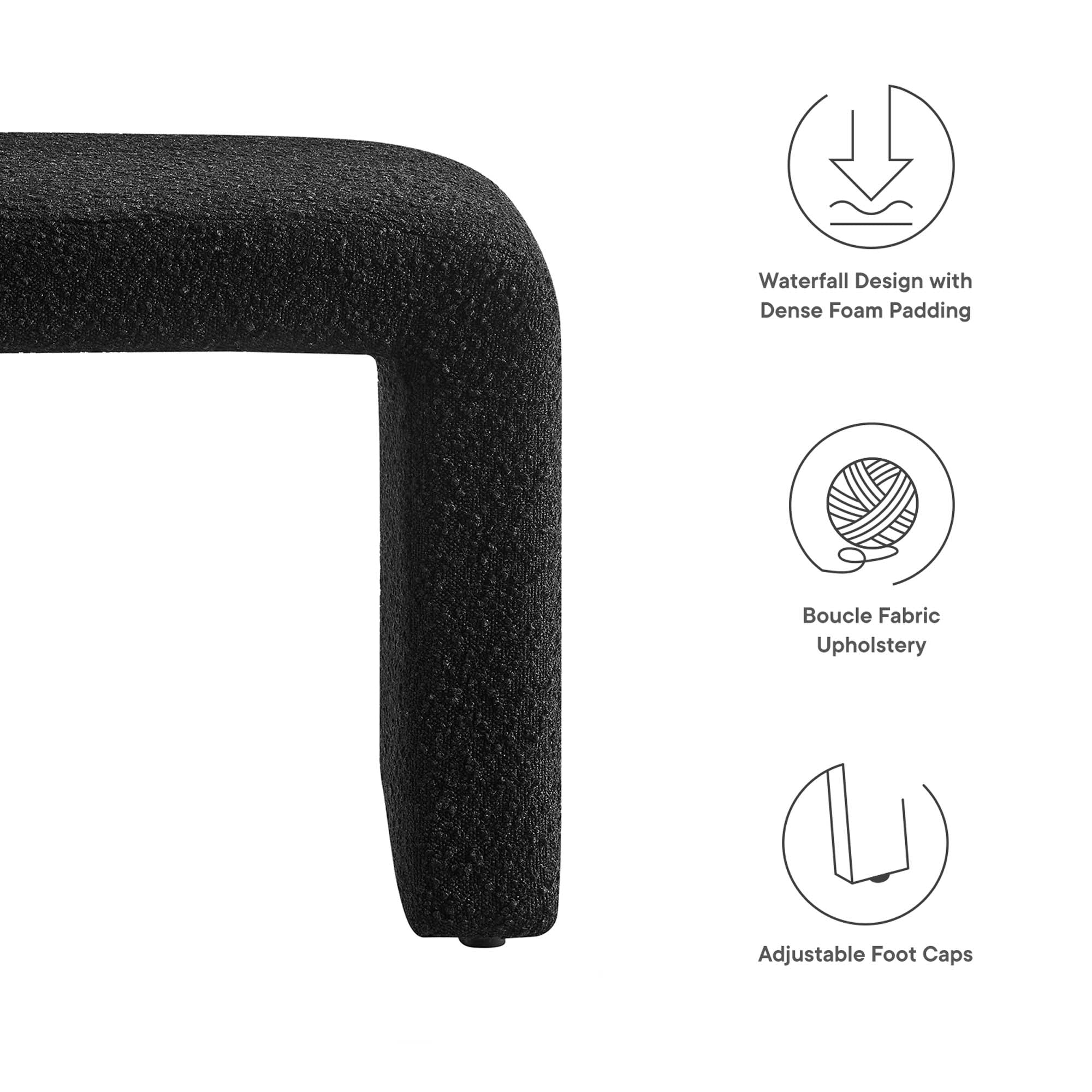 Simba Boucle Fabric Waterfall Stool, Black