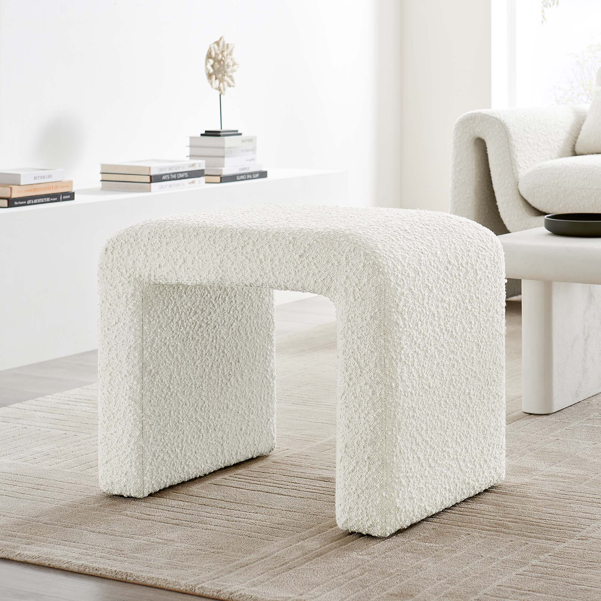 Simba Boucle Fabric Waterfall Stool, Ivory