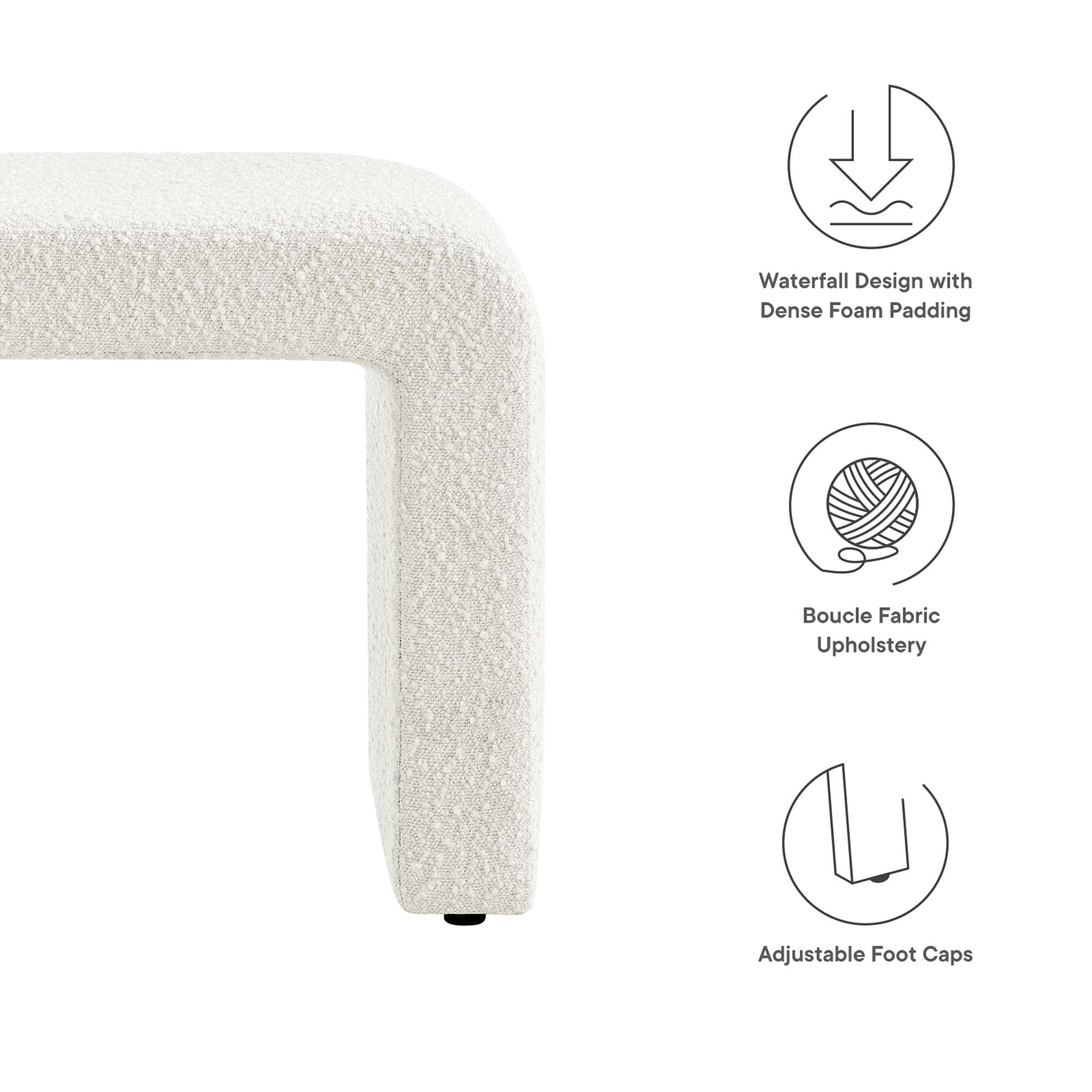 Simba Boucle Fabric Waterfall Stool, Ivory