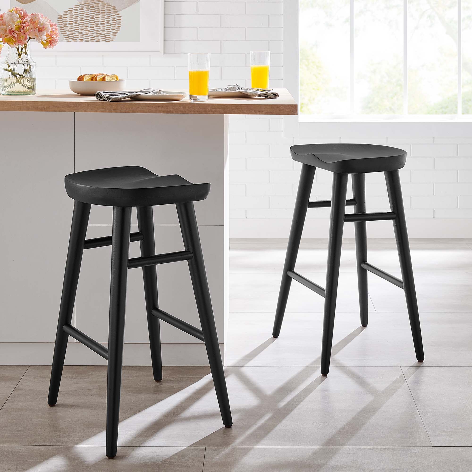 Saville Backless Wood Counter Stools Set of 2, Black