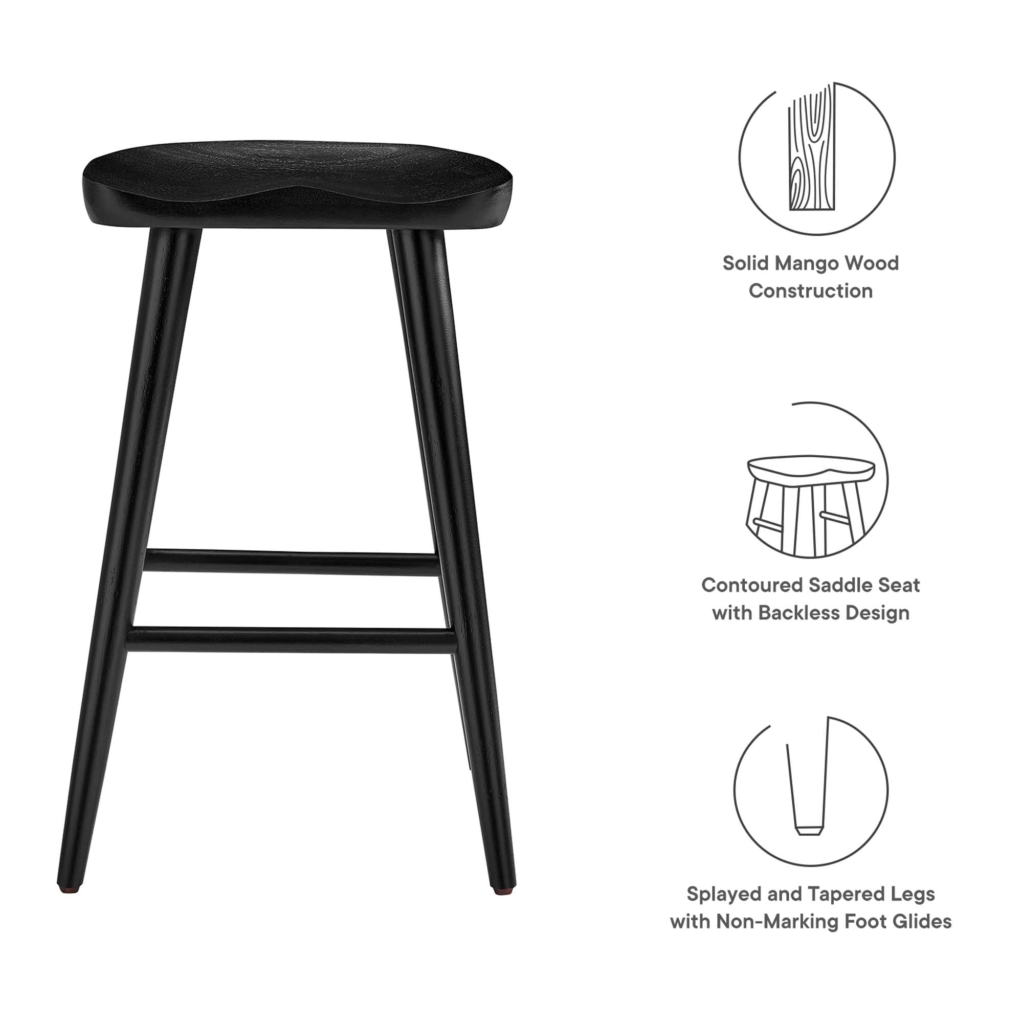 Saville Backless Wood Counter Stools Set of 2, Black