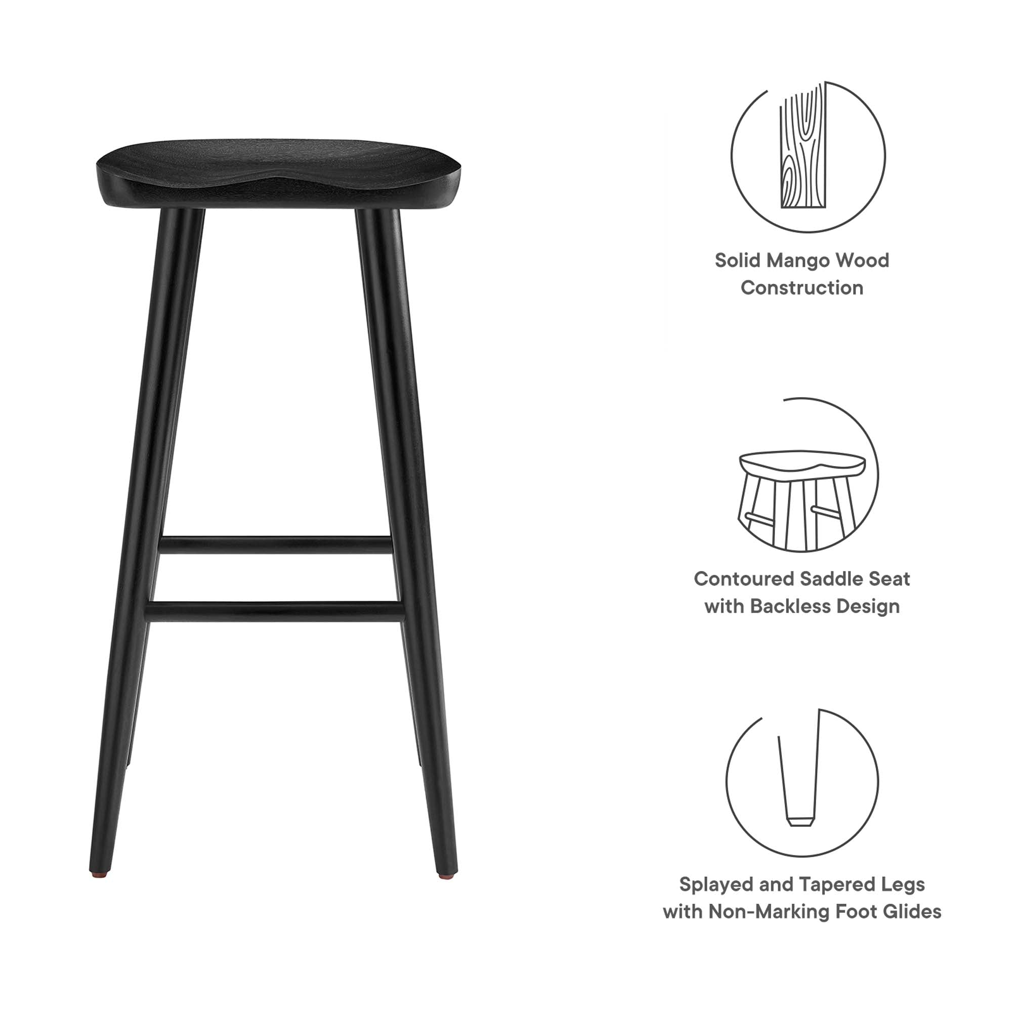 Saville Backless Wood Bar Stools Set of 2, Black