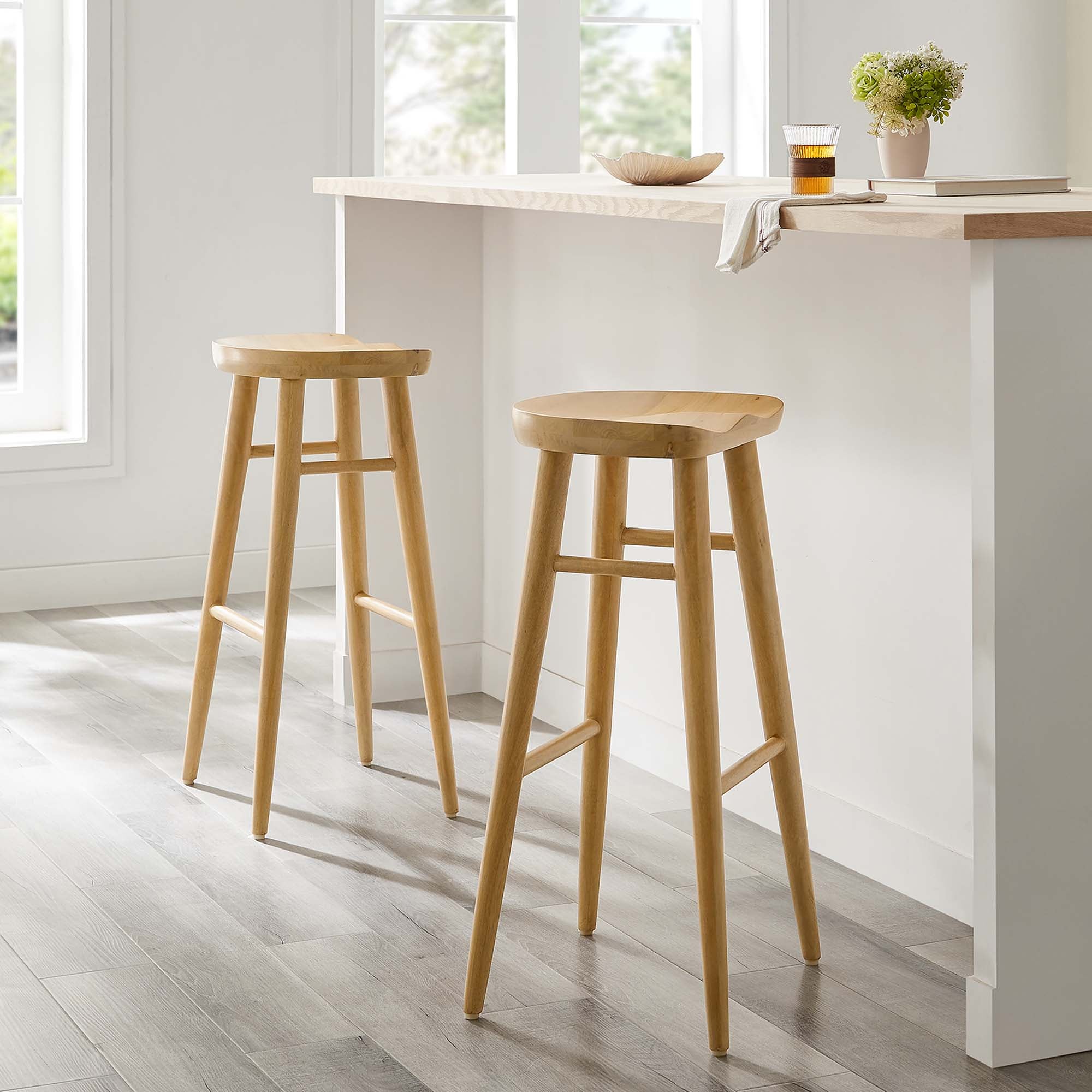 Saville Backless Wood Bar Stools Set of 2, Oak