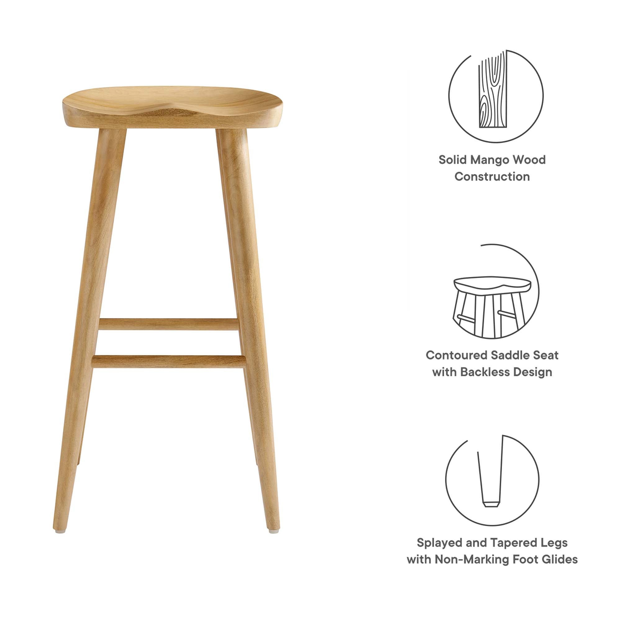 Saville Backless Wood Bar Stools Set of 2, Oak