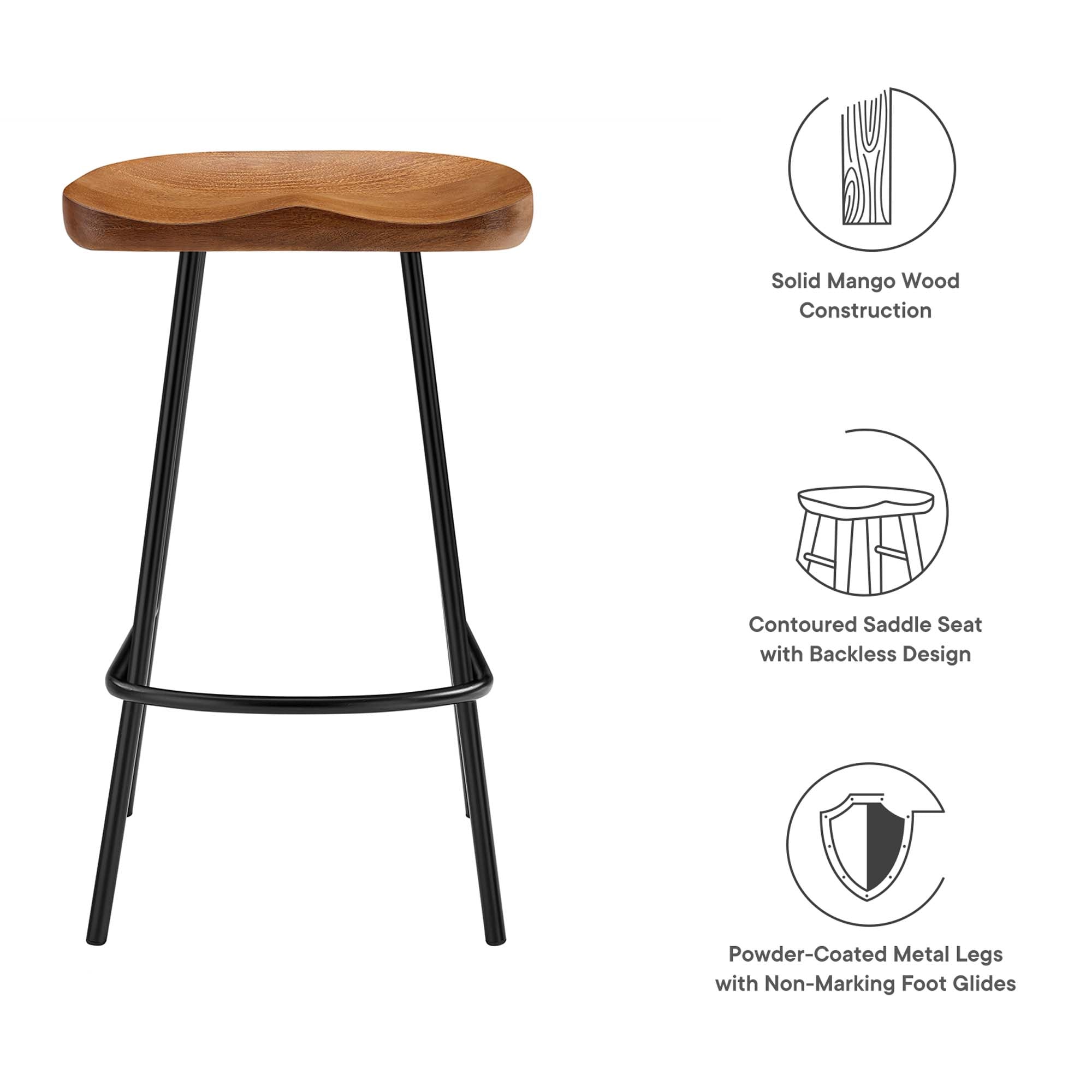 Concord Backless Wood Counter Stools Set of 2, Walnut