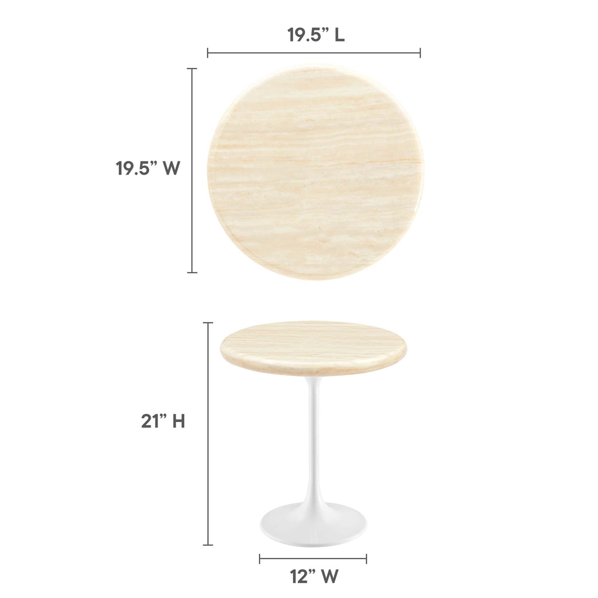 Lippa 20" Round Faux Travertine Side Table, White Travertine