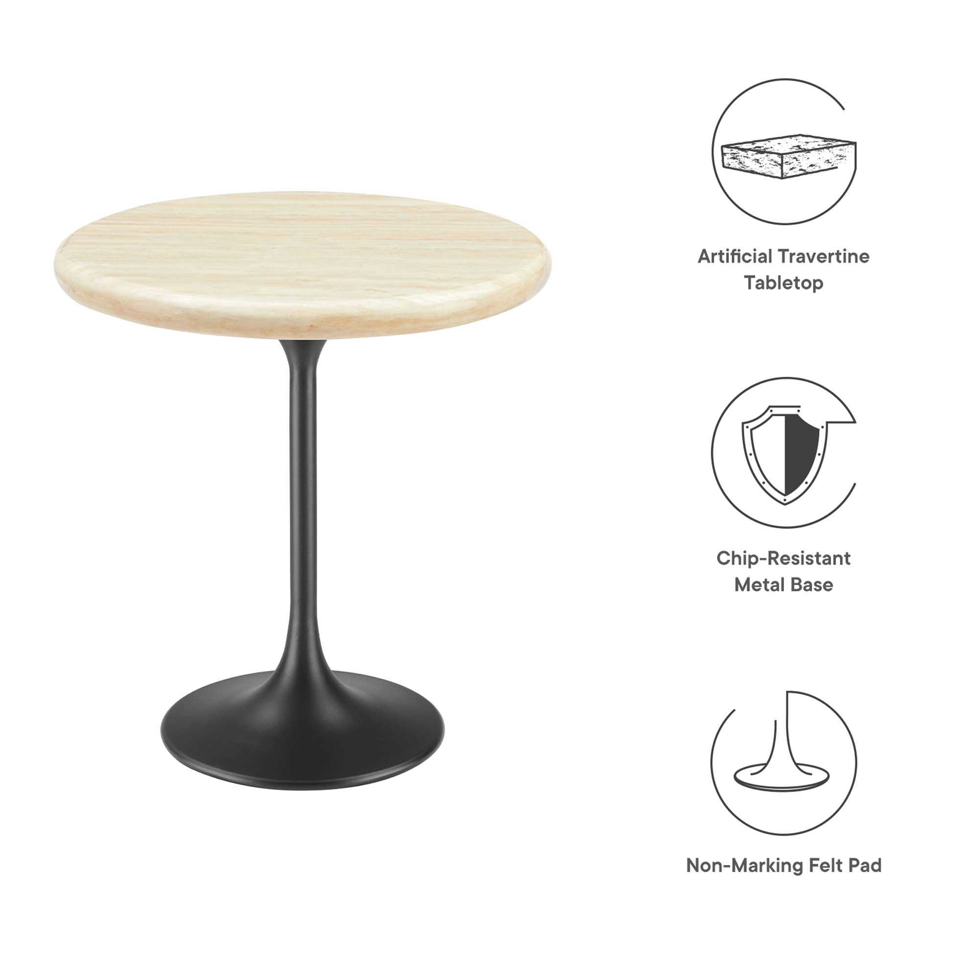 Lippa 20" Round Faux Travertine Side Table, Black Travertine
