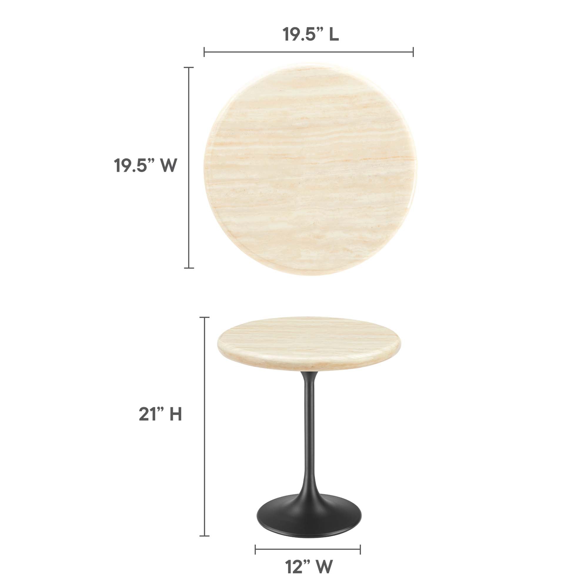 Lippa 20" Round Faux Travertine Side Table, Black Travertine