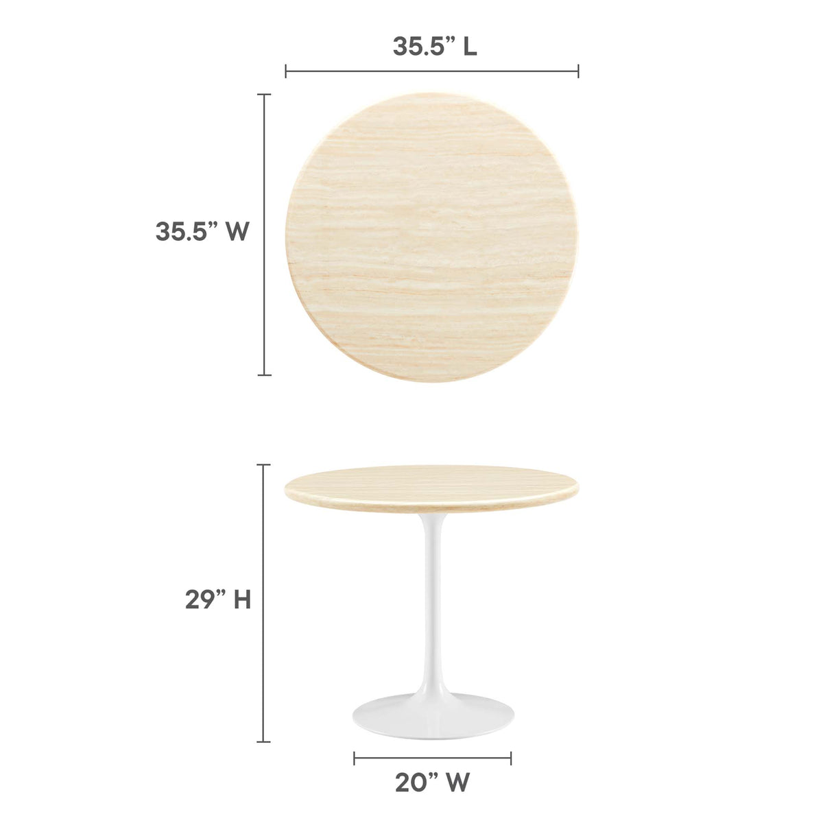 Lippa 36" Round Faux Travertine Dining Table, White Travertine