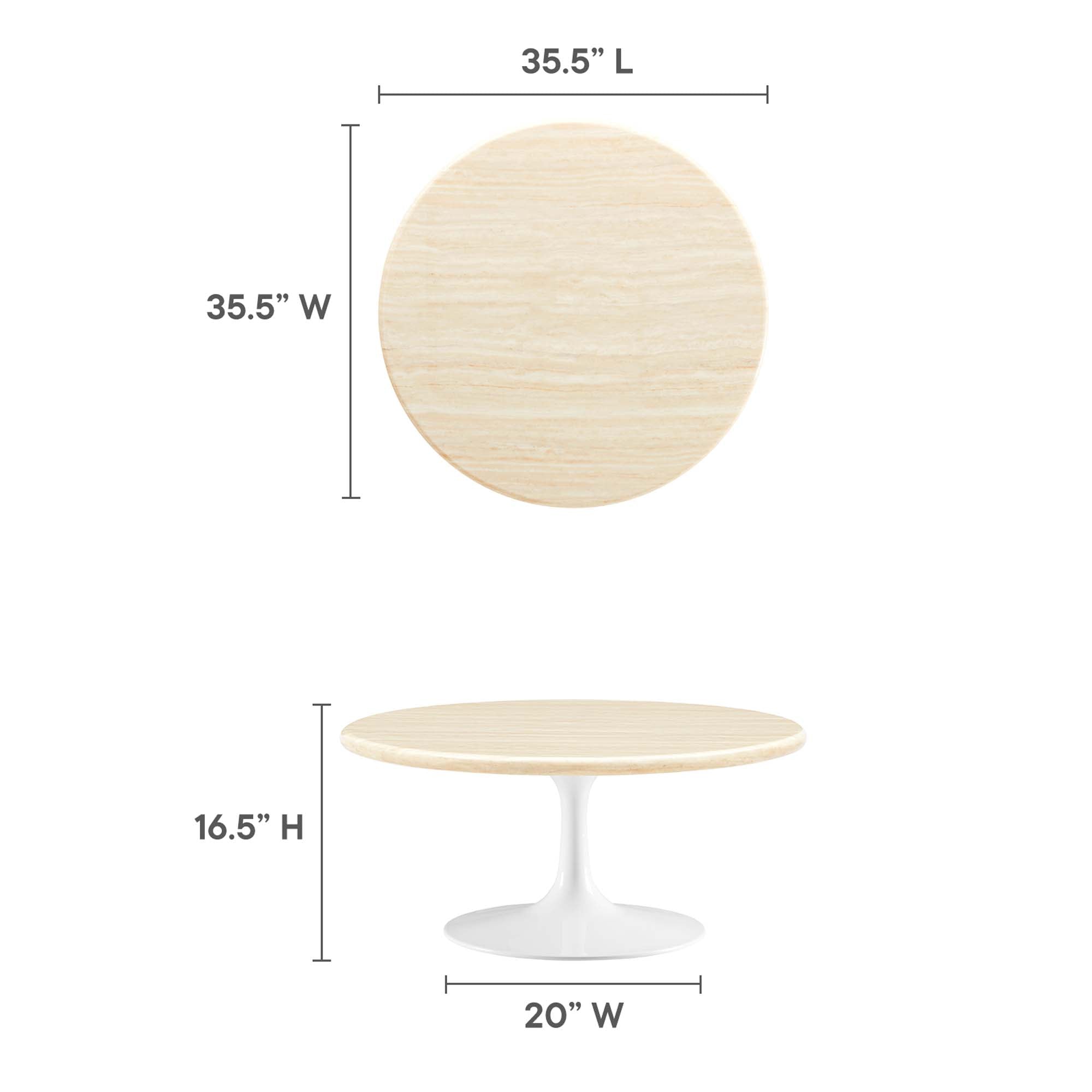 Lippa 36" Round Faux Travertine Coffee Table, White Travertine