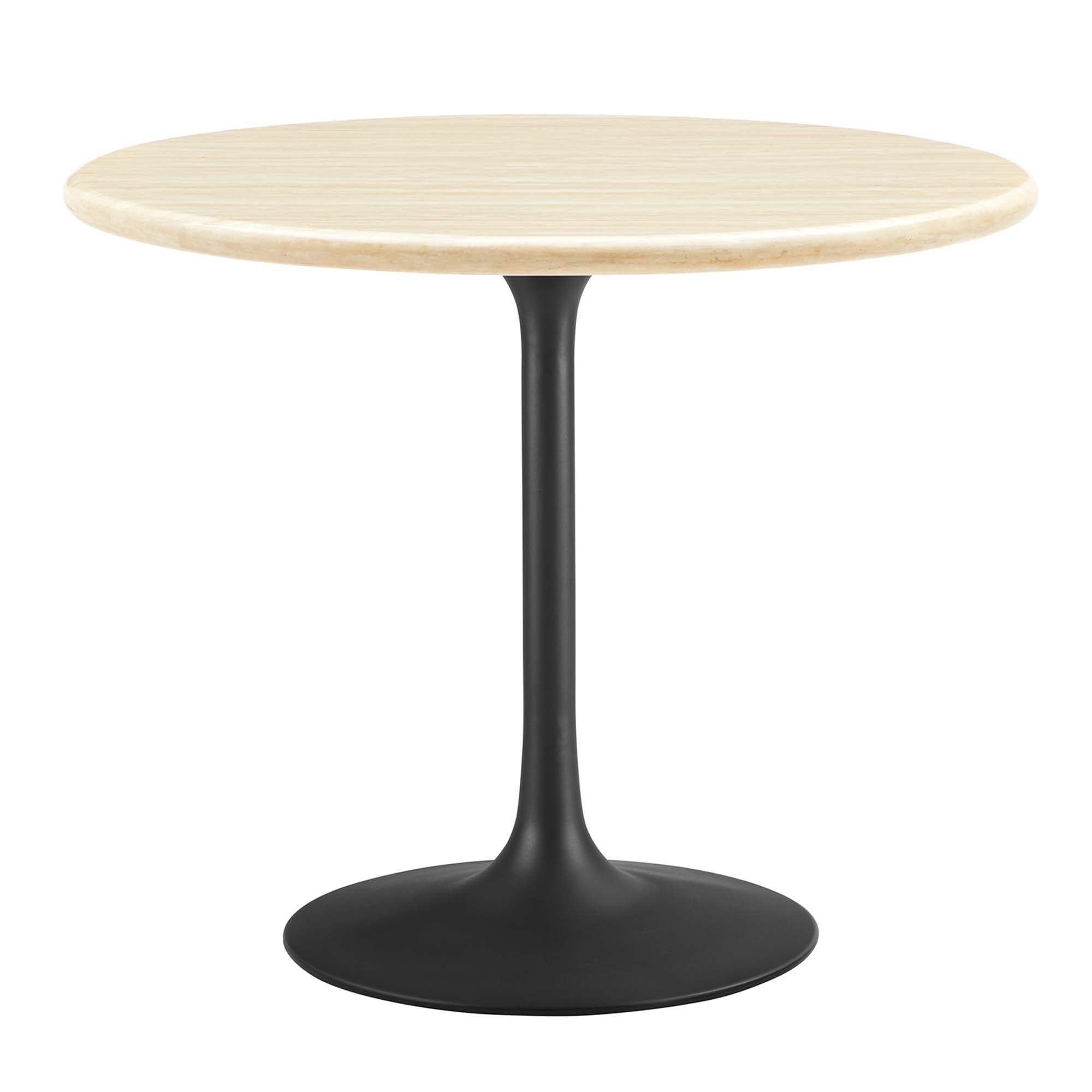 Lippa 36" Round Faux Travertine Dining Table, Black Travertine