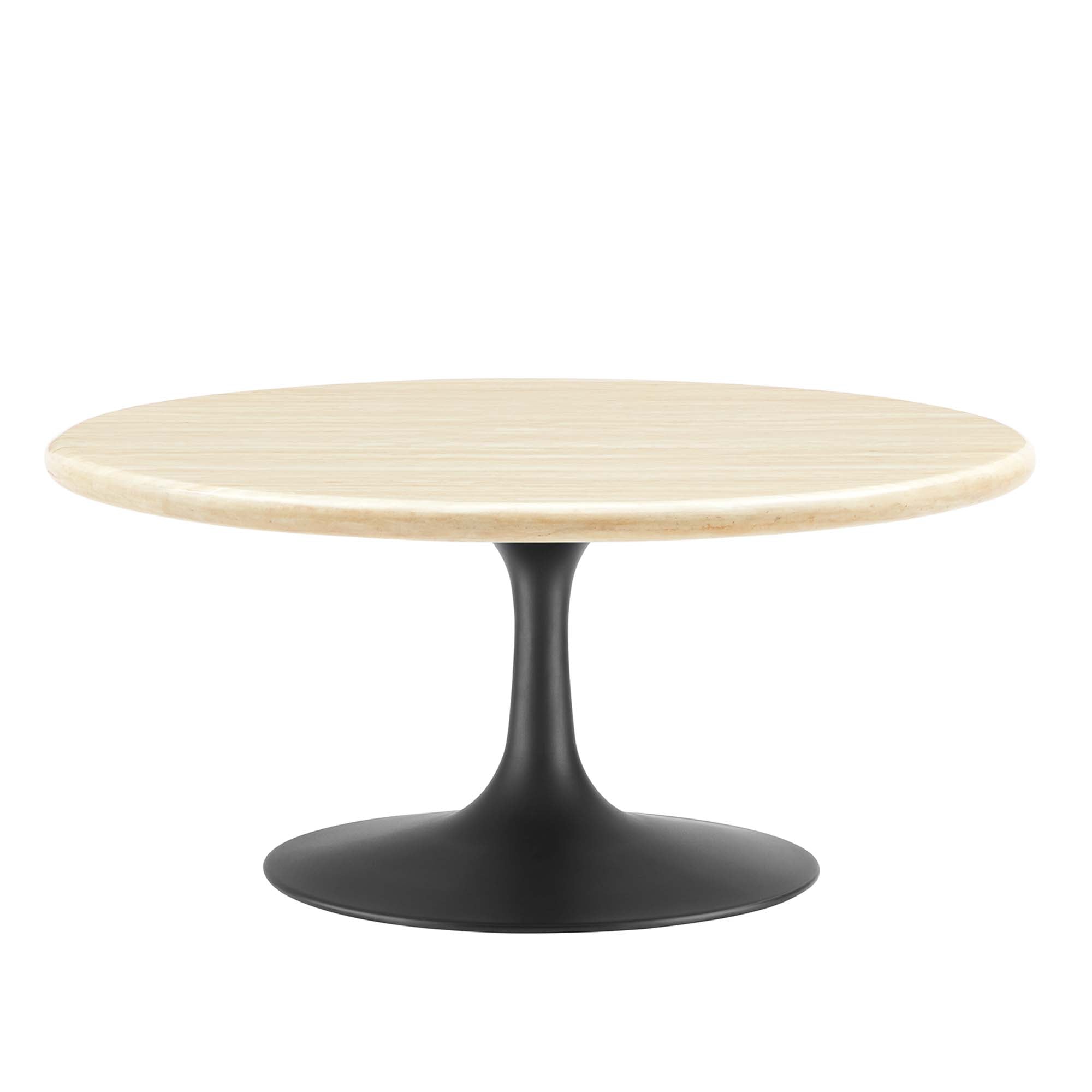 Lippa 36" Round Faux Travertine Coffee Table, Black Travertine