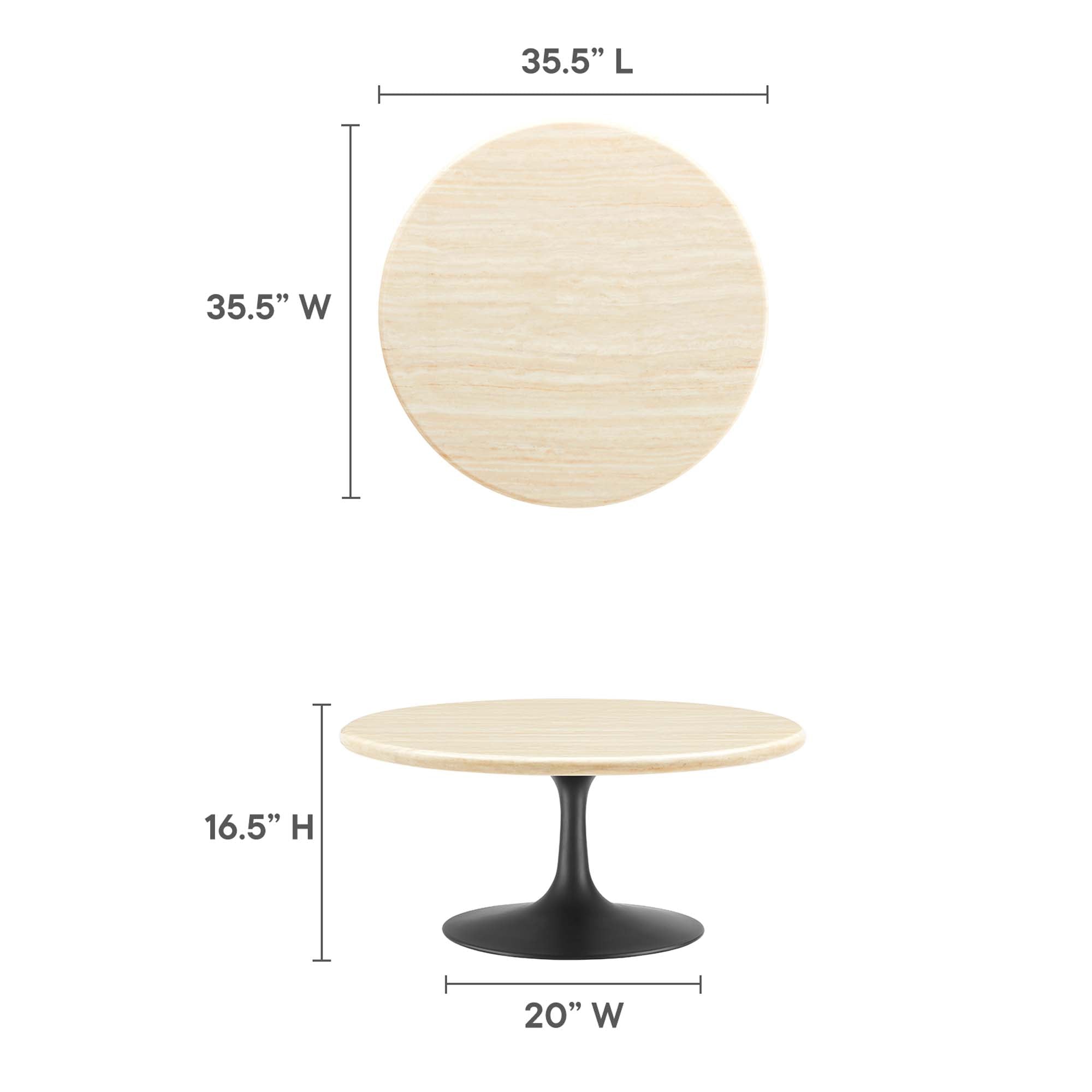Lippa 36" Round Faux Travertine Coffee Table, Black Travertine