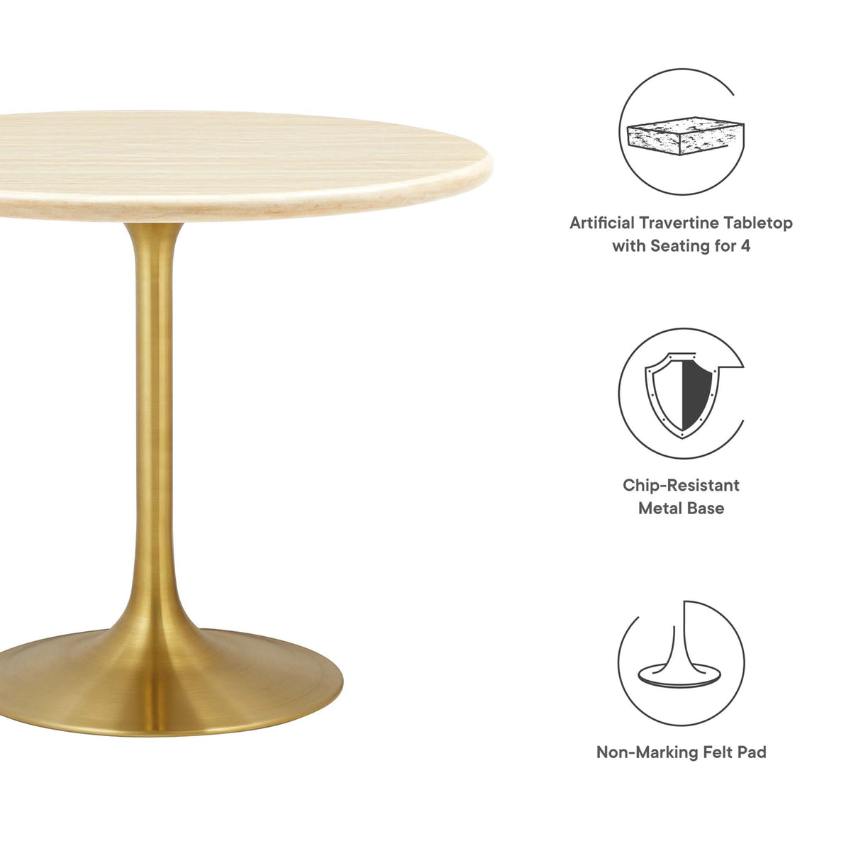 Lippa 36" Round Faux Travertine Dining Table, Gold Travertine